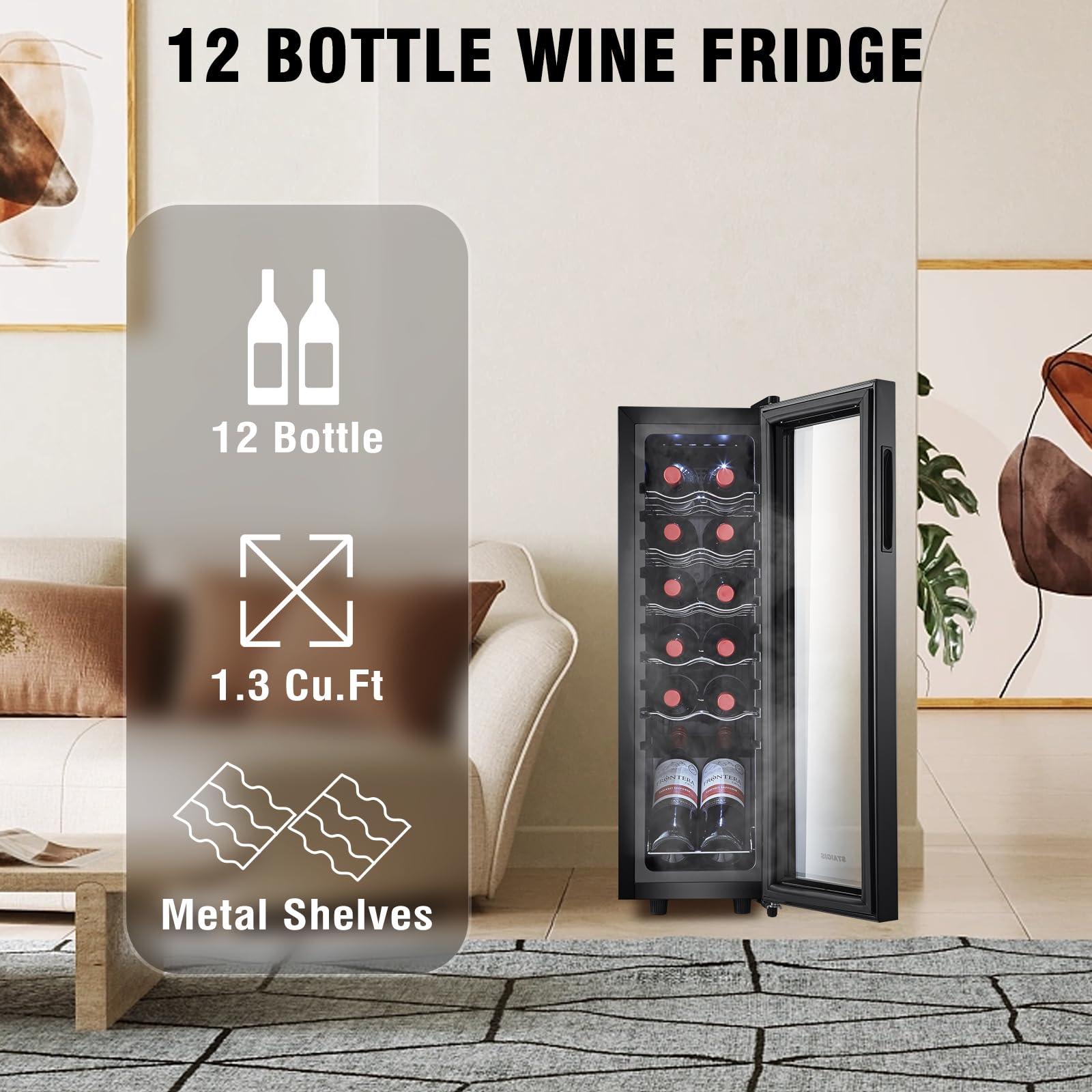 STAIGIS 24 Bottle Mini Fridge, Small Freestanding Wine Cooler Refrigerator for Red and White with 40-66F Digital Temperature Control Glass Door