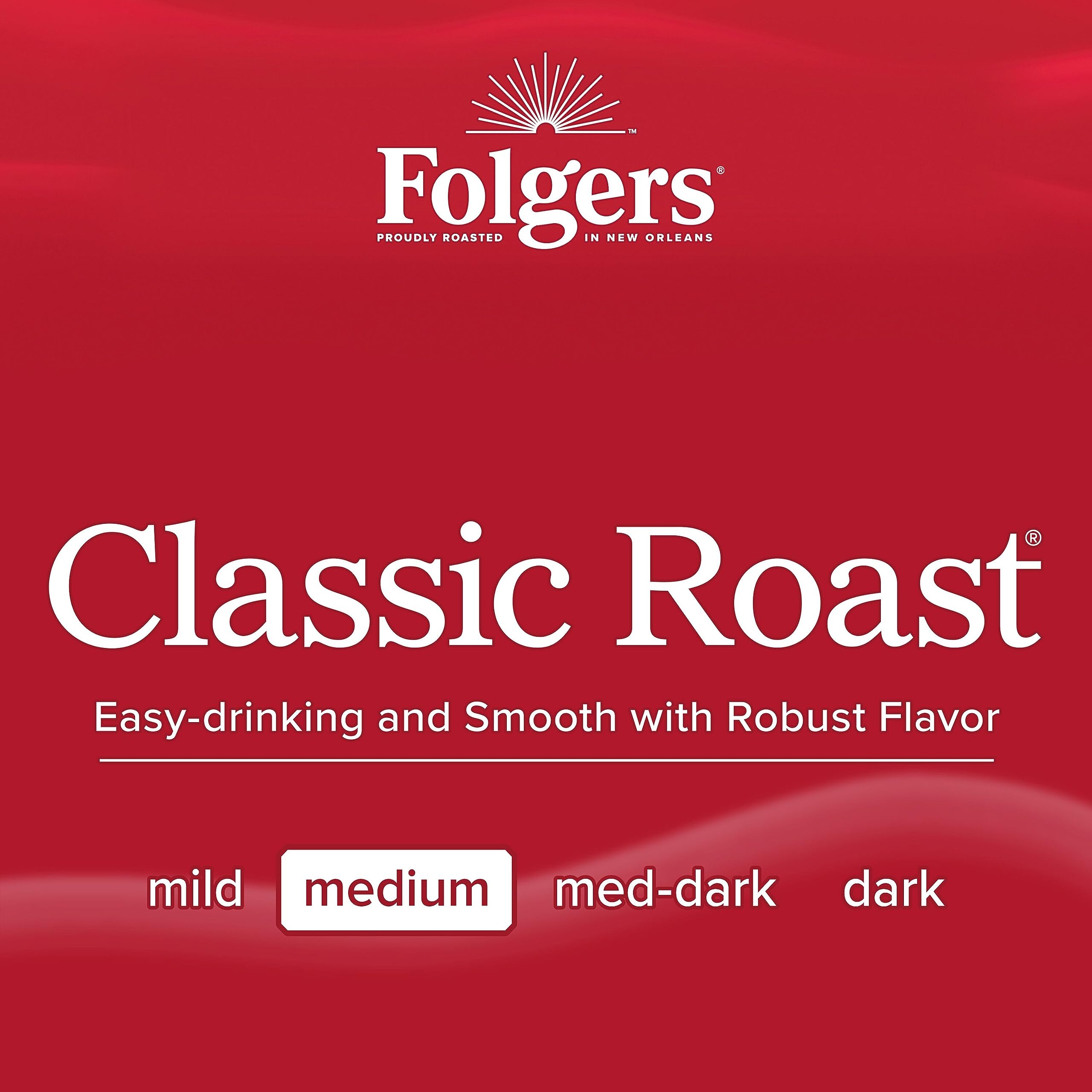 Folgers Classic Roast Medium Roast Coffee, 72 Keurig K-Cup Pods