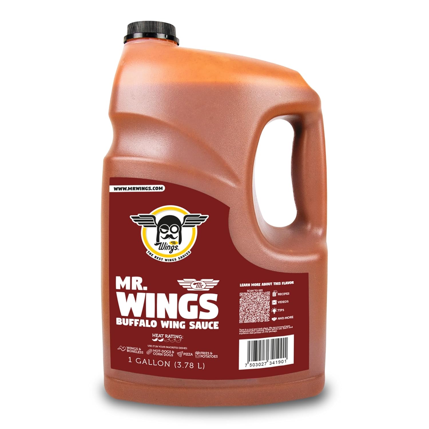 Mr Wings Sweet Mango Mild Sauce 1 Gallon (128 Fl Oz). Sweet and spicy delight, perfect for boneless, fries, drinks and your favorite snacks. Big sauce bulk.