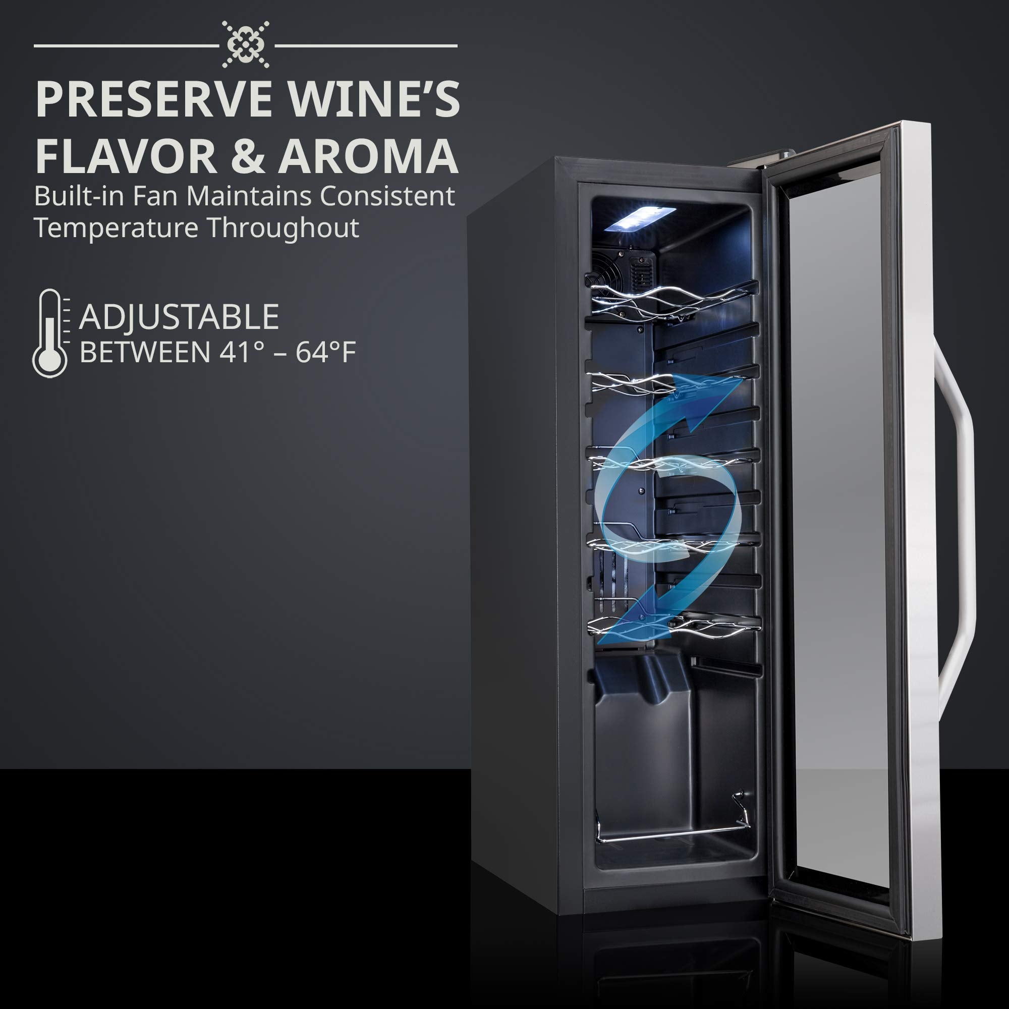 Ivation 12 Bottle Compressor Wine Cooler Refrigerator w/Lock, Large Freestanding Wine Cellar Fridge, 41f-64f Digital Temperature Control Glass Door Black