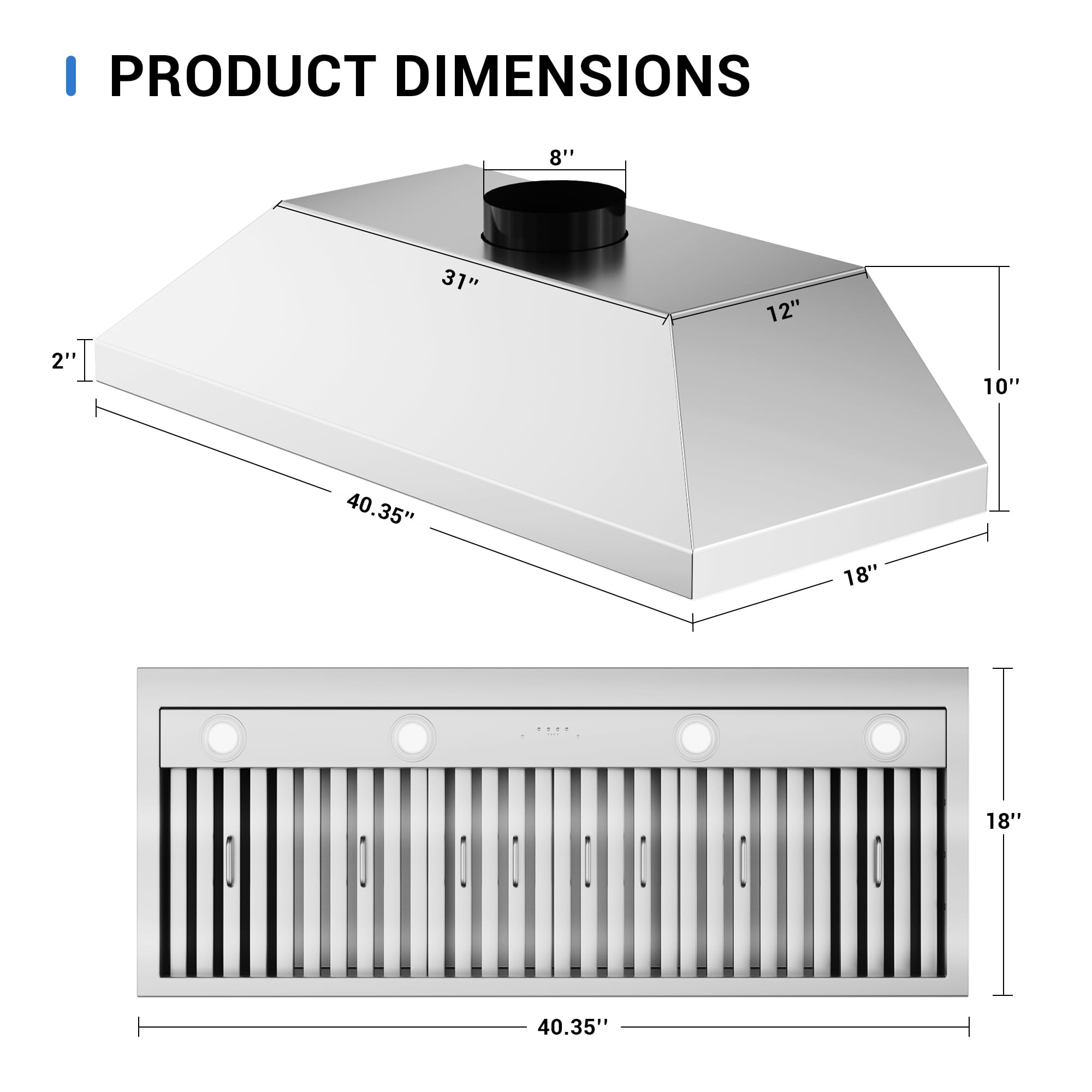 CT Copper Tailor Built-in Range Hood Insert Vent 48 Inch, 1150 CFM with 4-Speed Fan, LED Light, Dishwasher-safe Baffle Filter,Stainless Steel