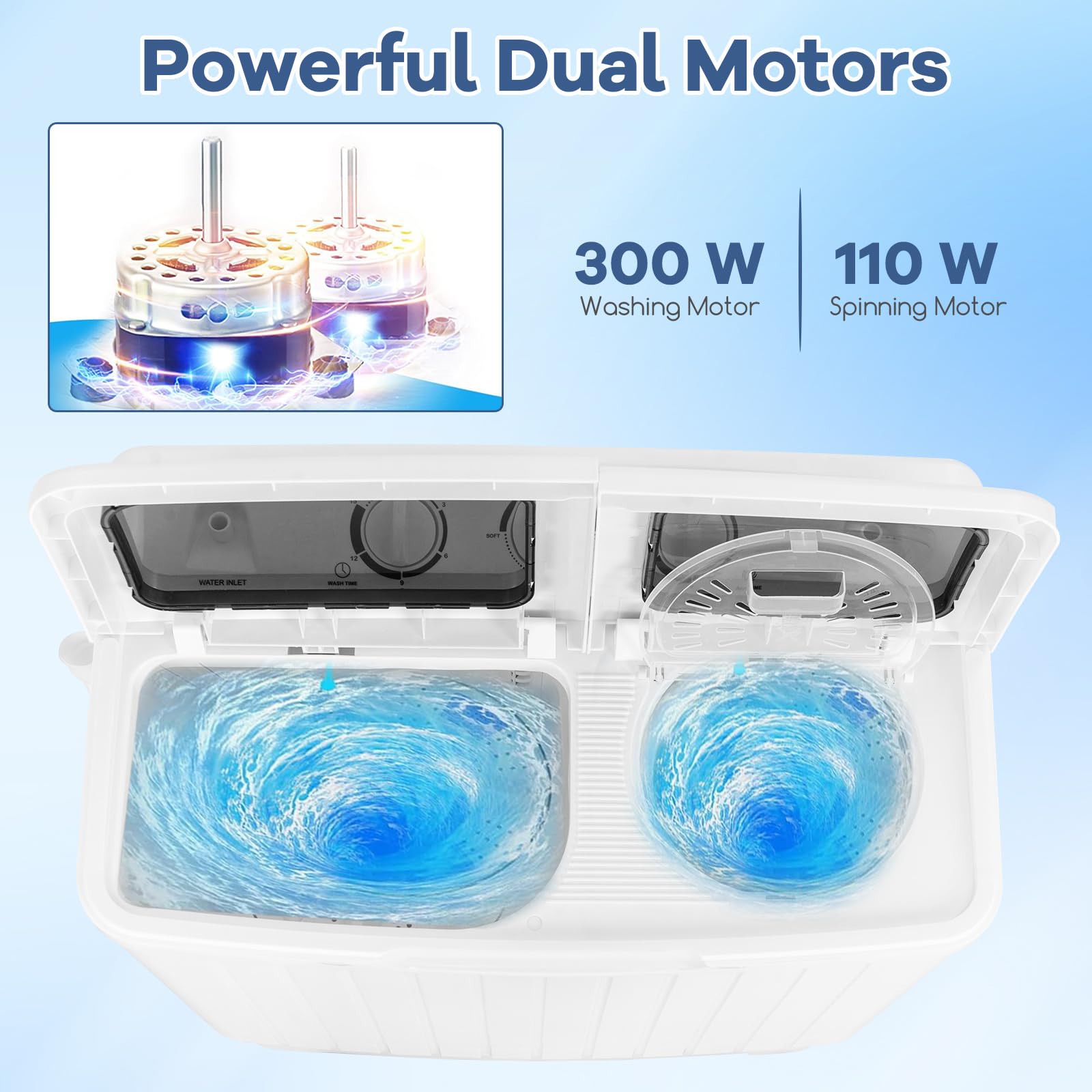 Giantex Portable Mini Compact Twin Tub Washing Machine 20lbs Washer Spain Spinner Portable Washing Machine, Blue+ White