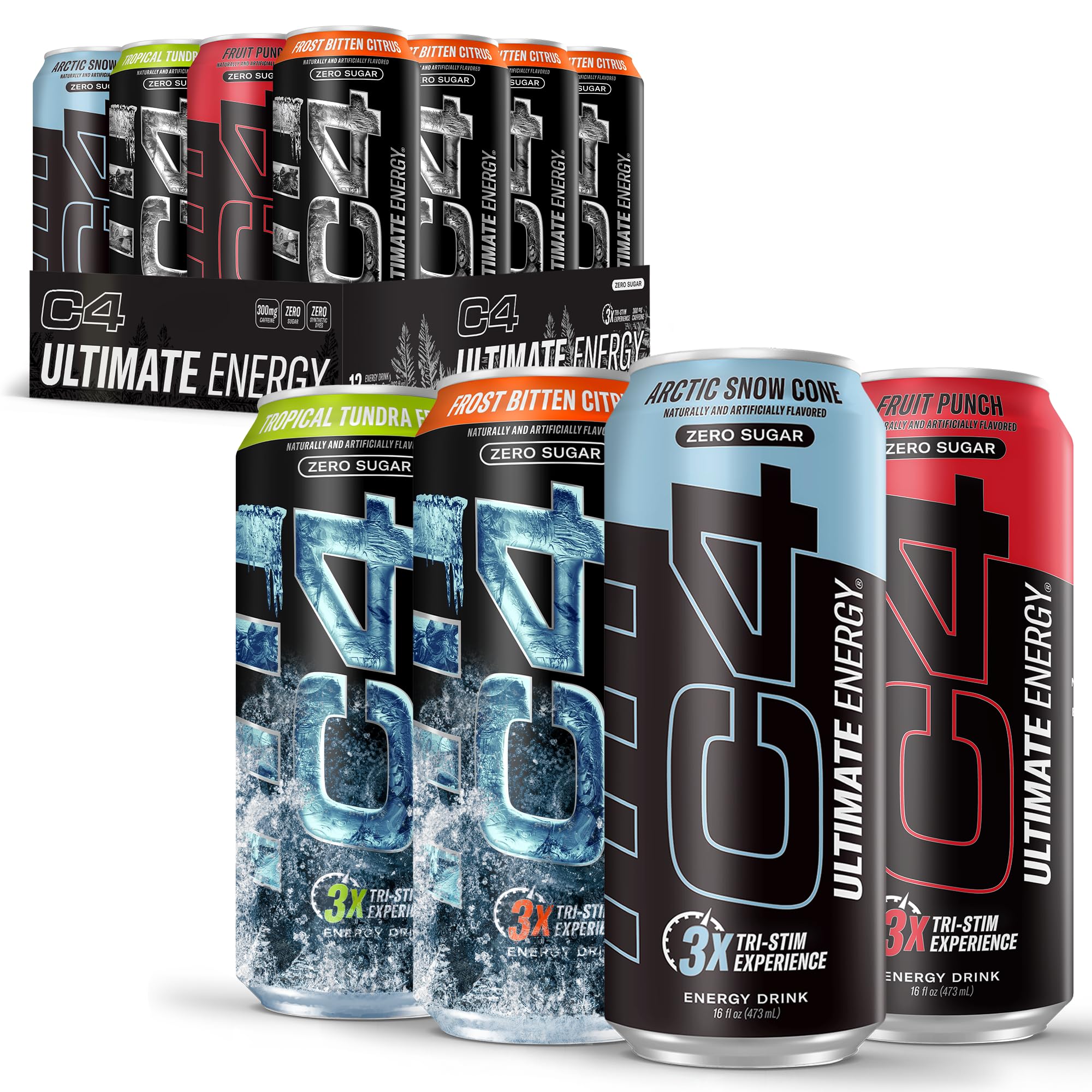 Cellucor C4 Ultimate | Pre Workout Sugar Free Energy Drink | Tri-Stim Experience with 300mg Caffeine + TeaCrine + Dynamine | Fruit Punch | 16oz (Pack of 12)