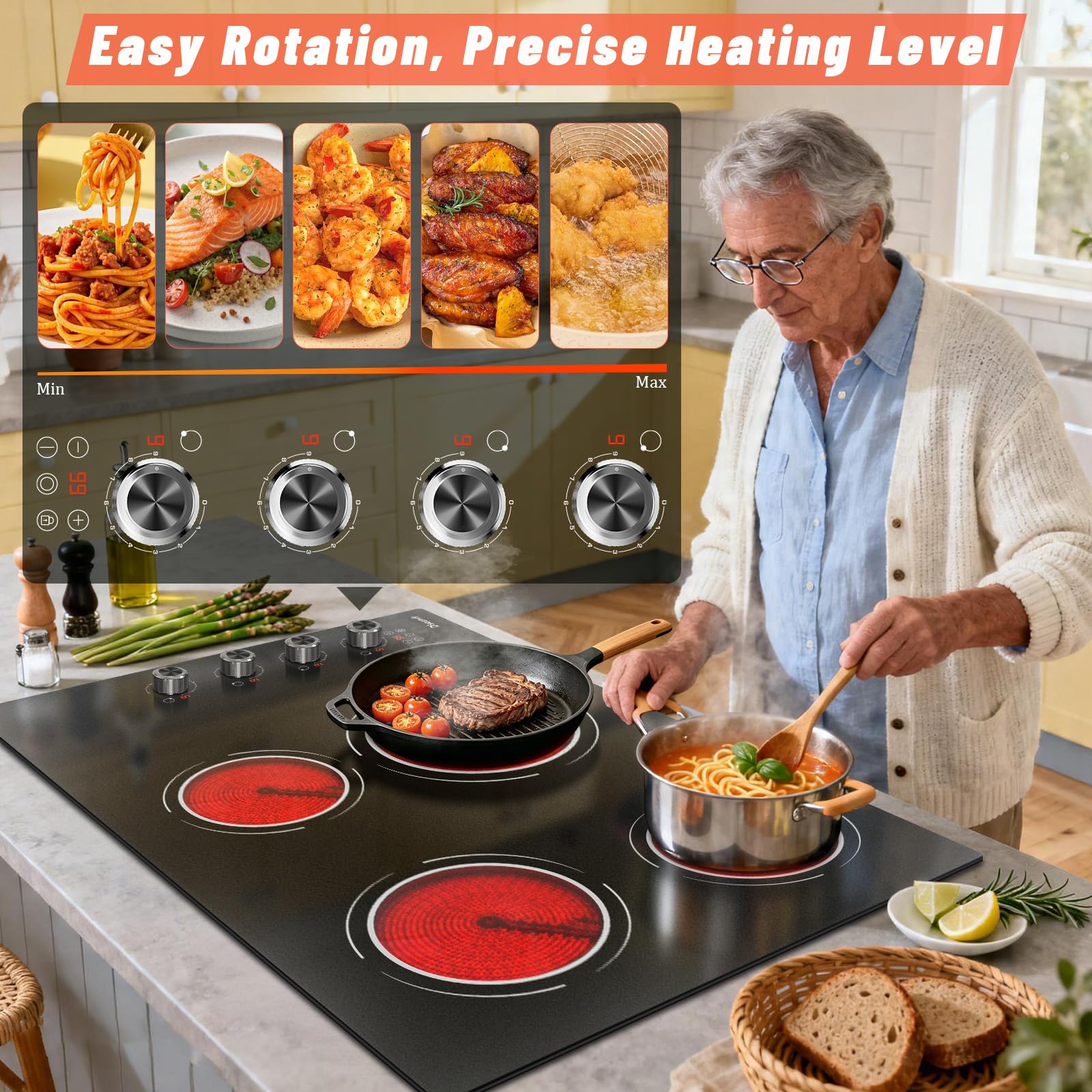 Disaenvir 29.13 Inch (Cut-out Size: 29.13"x19.3") Electric Cooktop - 30 Inch 9000W Powerful 5 Burner Electric Stovetop, Built-in Ceramic Stove 30“, Timer, Safety Lock, Pause, 240V Hard Wired (No Plug)
