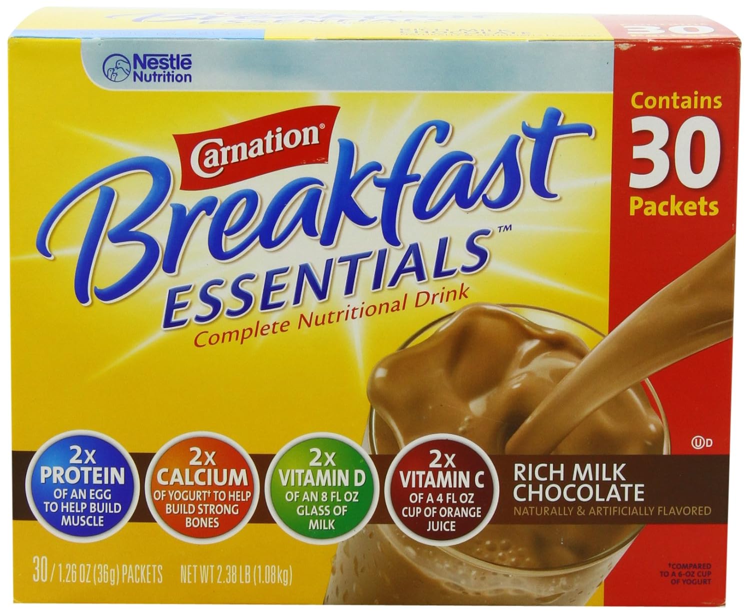 Carnation Breakfast Essentials Complete Nutritional Drink, Rich Milk Chocolate, 1.26 oz, (Pack of 30)