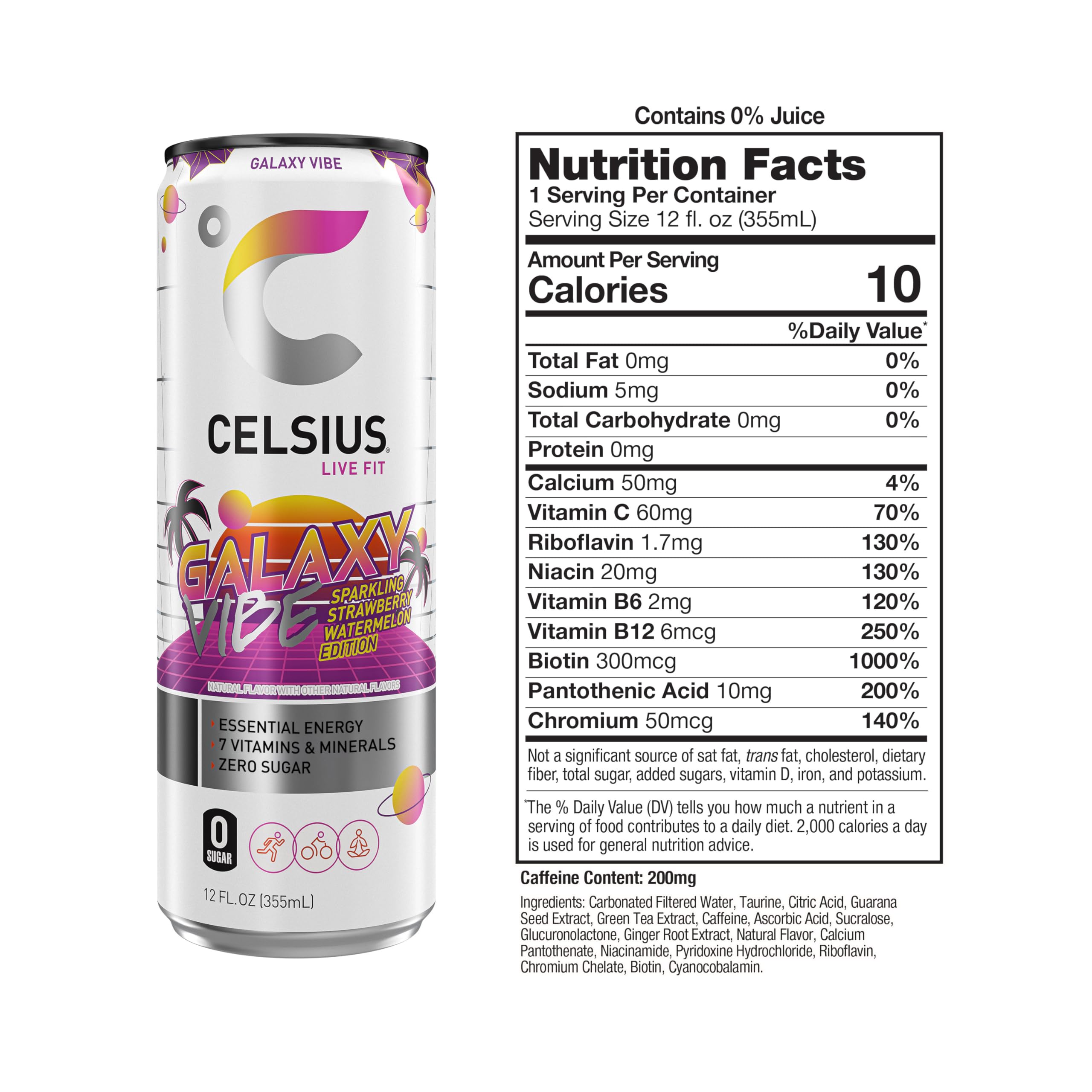 CELSIUS ASTRO VIBE Sparkling Blue Razz, Sugar Free Energy Drink, 12 Fl Oz (Pack of 12)