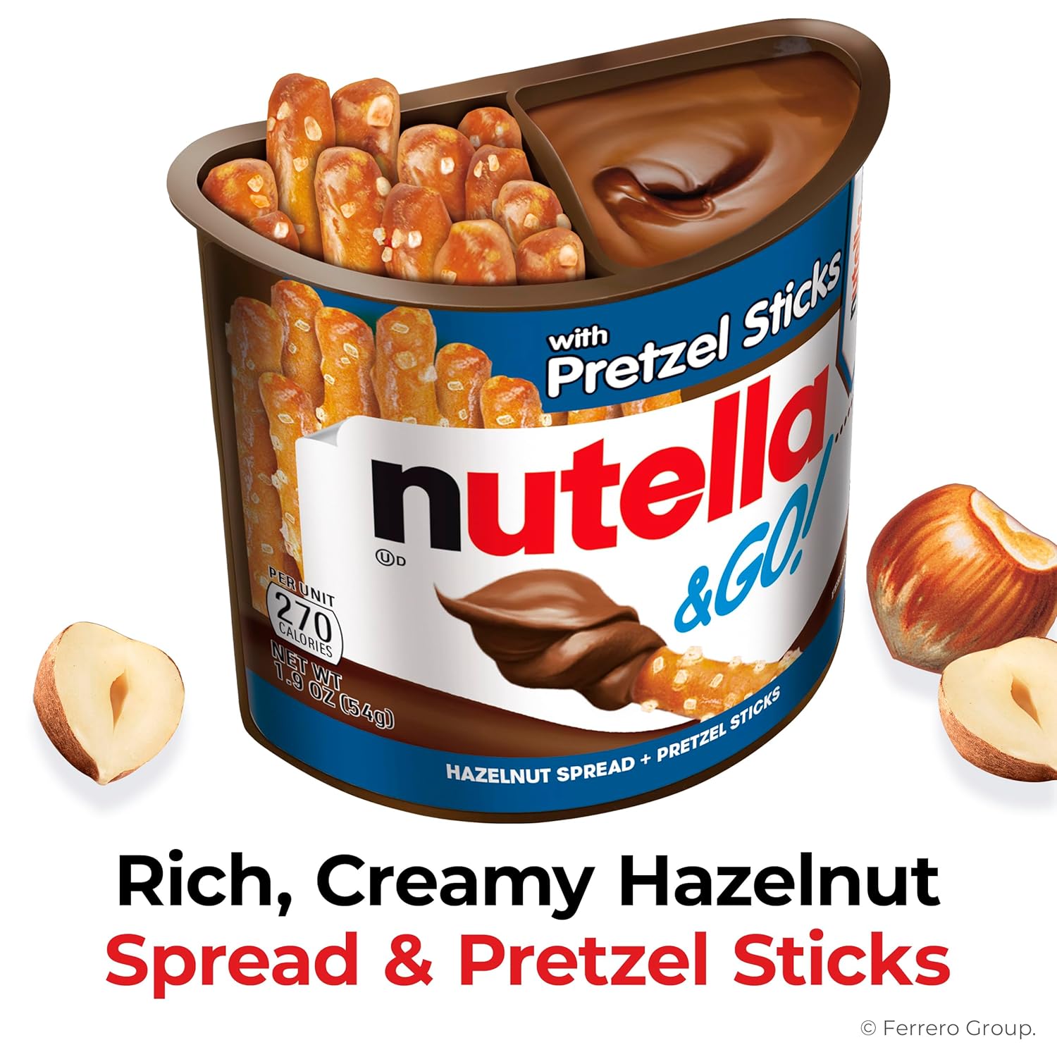 Nutella & Go! Hazelnut Spread with Pretzel Sticks, On-the-Go Snack Cups, 12 Packs, 22.8 oz, vegetarian, blue