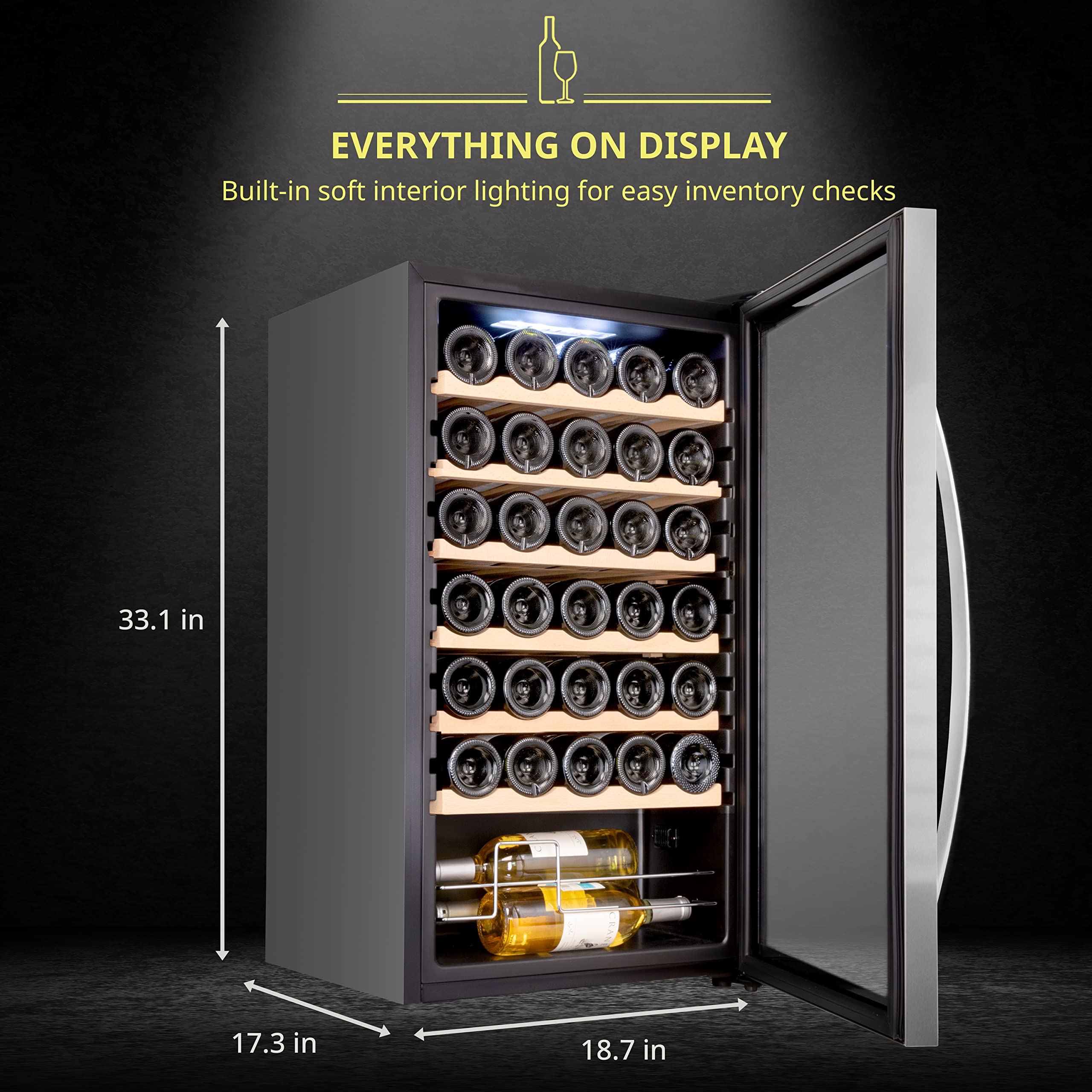 SCHMECKE 28 Bottle Compressor Wine Cooler Refrigerator w/Lock - Large Freestanding Wine Cellar - 41f-64f Digital Temperature Control Wine Fridge For Red, White, Champagne or Sparkling Wine - Black