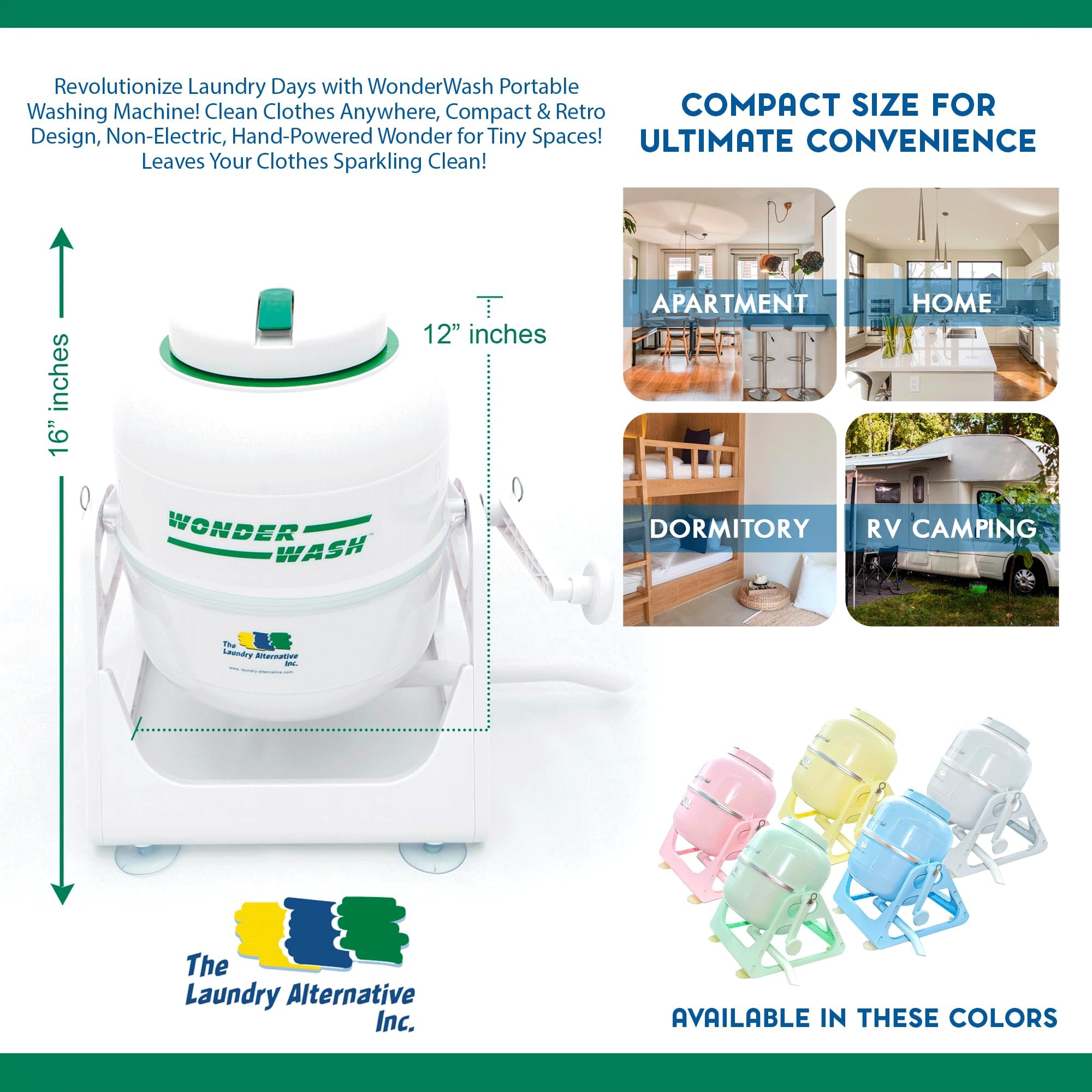 WonderWash Portable Washing Machine for Apartment & Tiny Spaces - Manual Hand Clothes Washer with Retro Design - Clean Laundry Anywhere with Our Countertop, Non-Electric, Small Washer (Transparent)