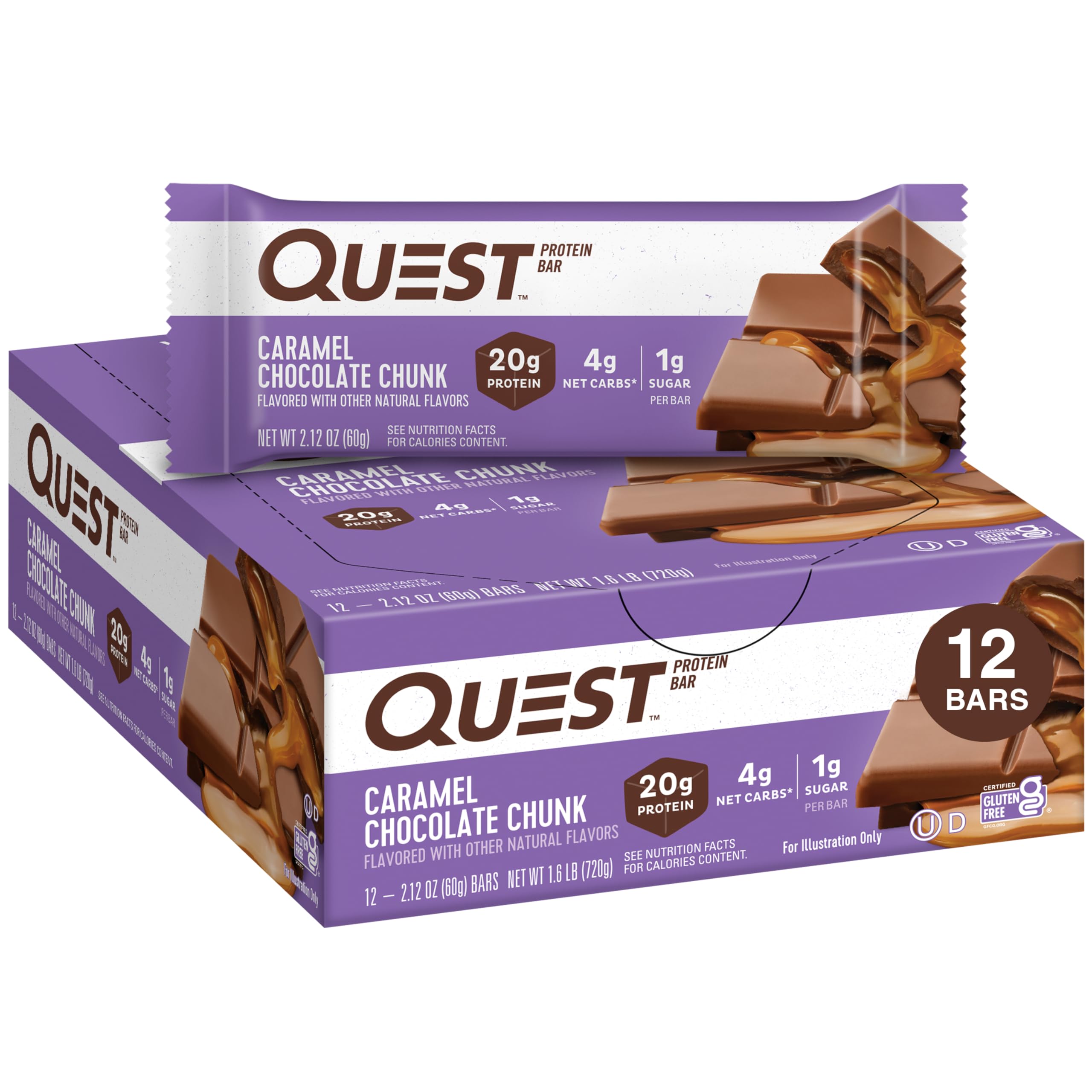 Quest Nutrition Chocolate Chip Dough Cookie Protein Bars, 21g Protein, 1g Sugar, 4g Net Carb, High Fiber, Gluten Free, Keto Friendy, 12 Count