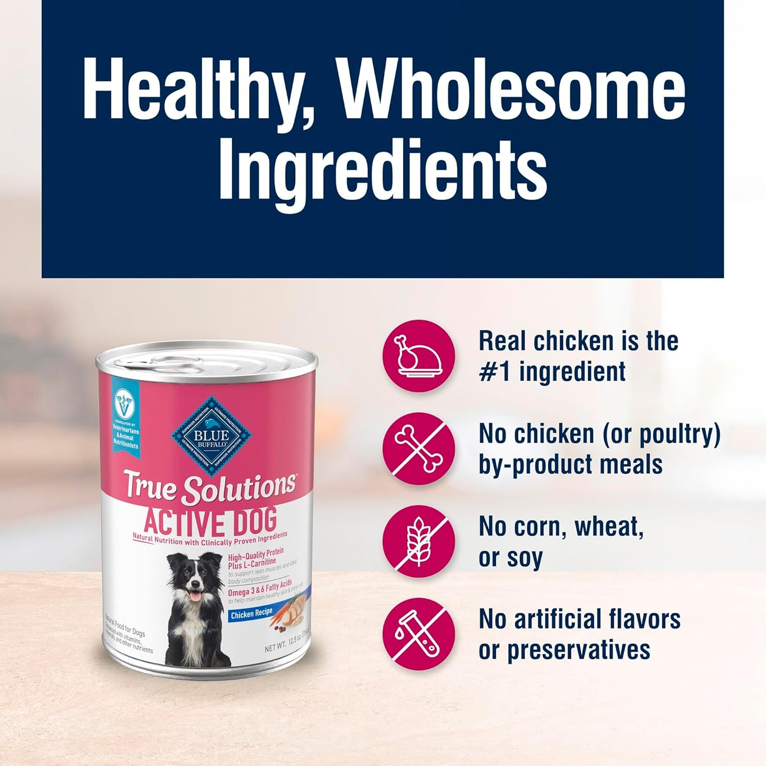 Blue Buffalo True Solutions Active Dog Wet Dog Food for Active Adult Dogs, Made with Natural Ingredients, Chicken, 12.5-oz. Cans (12 Count)