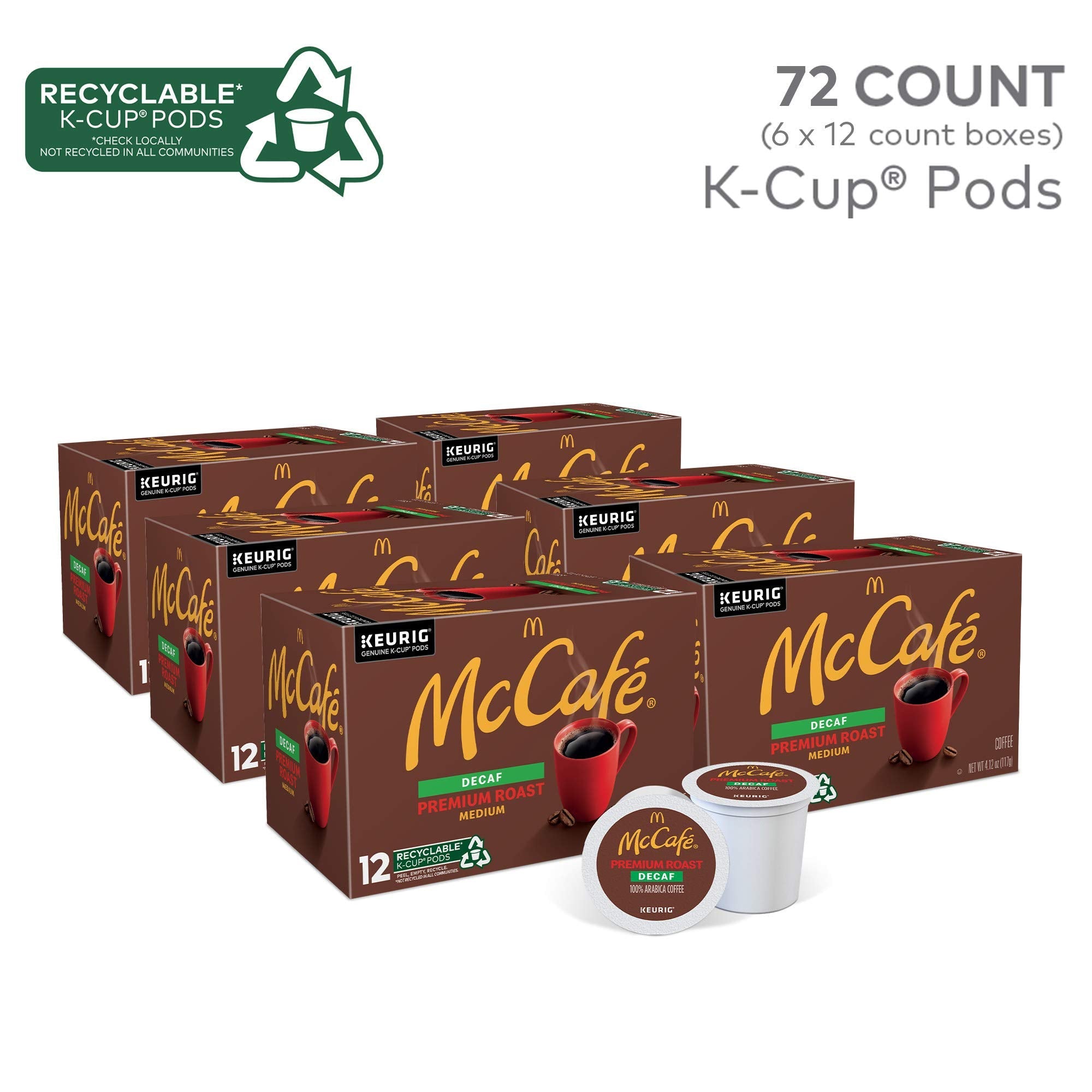 McCafe Premium Roast Decaf Coffee, Single Serve Keurig K-Cup Pods, Decaffeinated, 96 Count (4 Packs of 24)