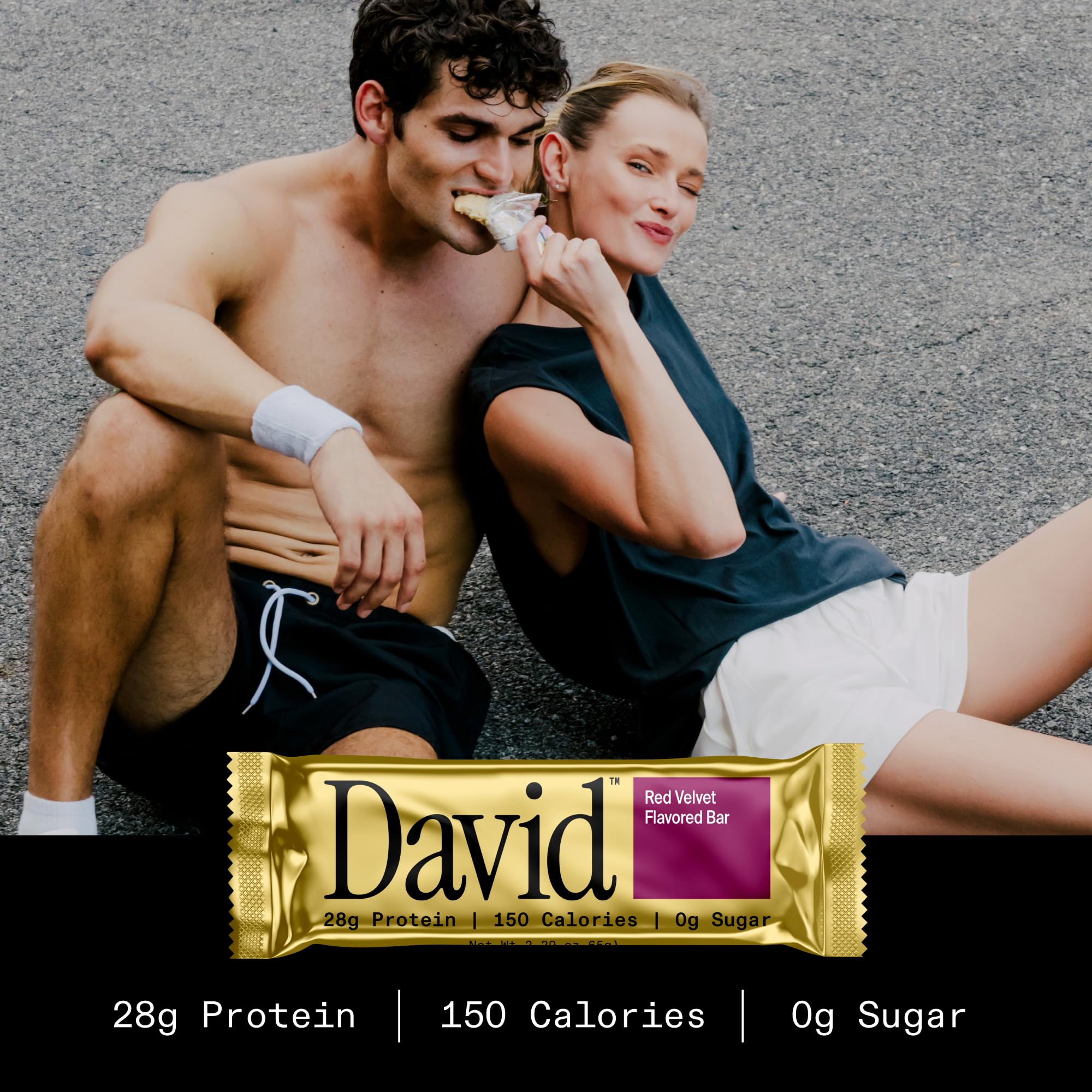 David High Protein Bars No Sugar - Sugar Free Protein Bars, Low Carb, Gluten Free - 28g of Protein, 150 Calories - David Bar On-The-Go Snack - Peanut Butter Chocolate Chunk Flavor, Pack of 12