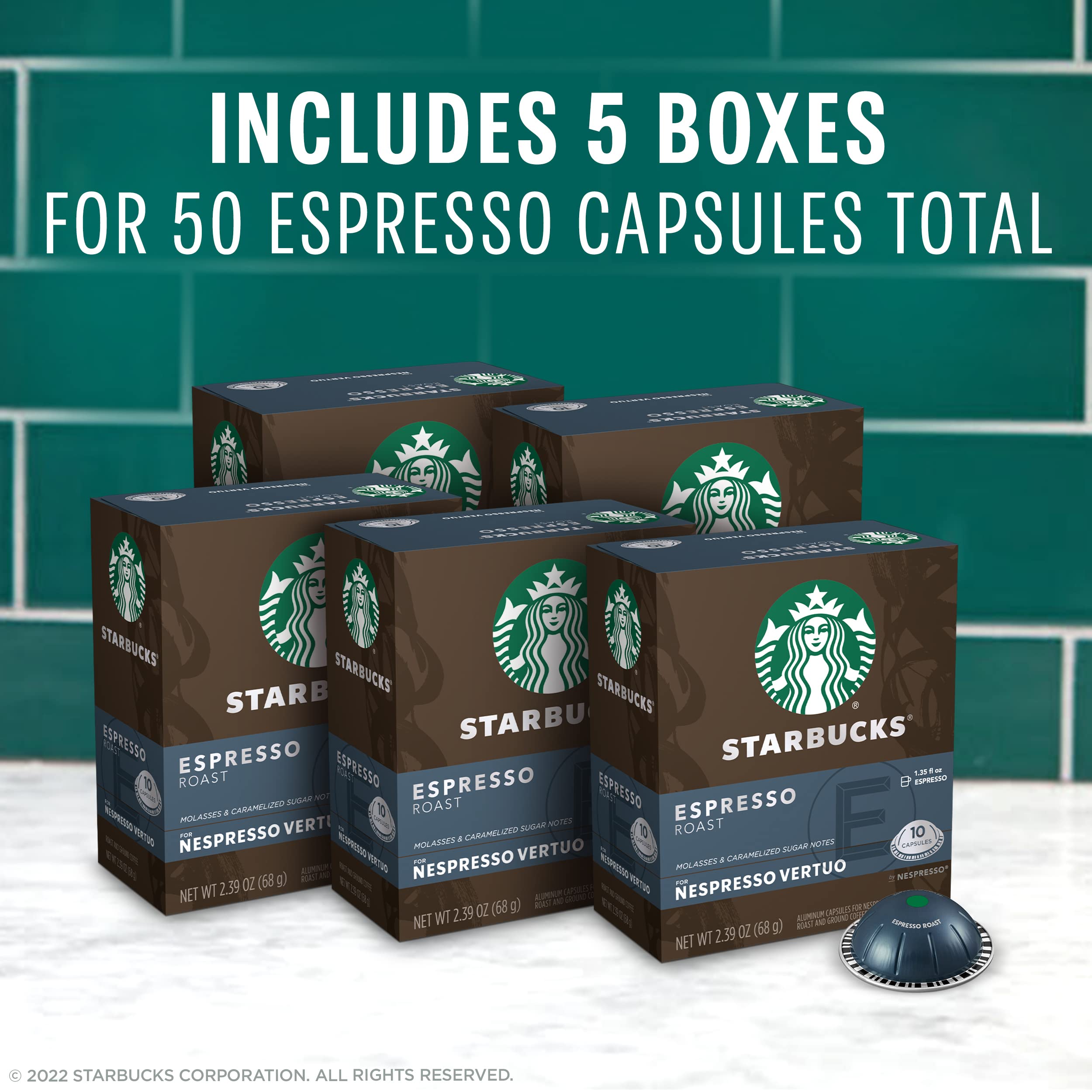 Starbucks by Nespresso Vertuo, Blonde Roast Espresso, 50-count Espresso Pods, Brews, 1.35 oz.
