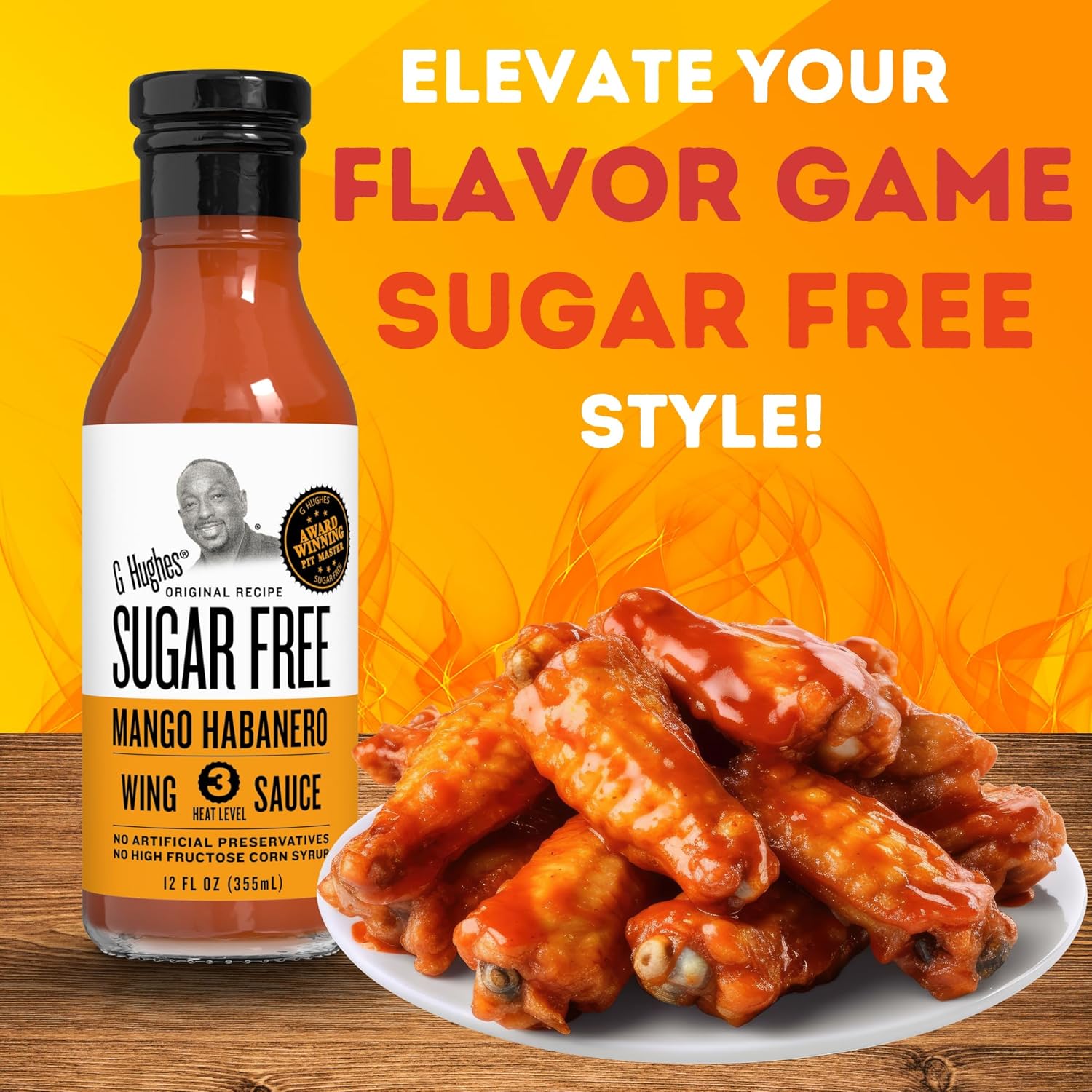 G Hughes Sugar Free, Mango Habanero Wing Sauce - Gluten Free Hot Sauce, Sugar Free Sauces, Habanero Hot Sauce, BBQ Sauces, No High Fructose, No Sugar - 12 Oz. (3-Pack)