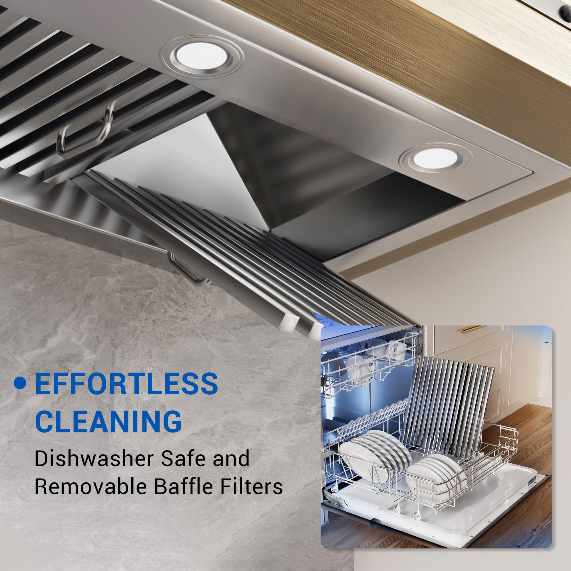 CT Copper Tailor Built-in Range Hood Insert Vent 48 Inch, 1150 CFM with 4-Speed Fan, LED Light, Dishwasher-safe Baffle Filter,Stainless Steel