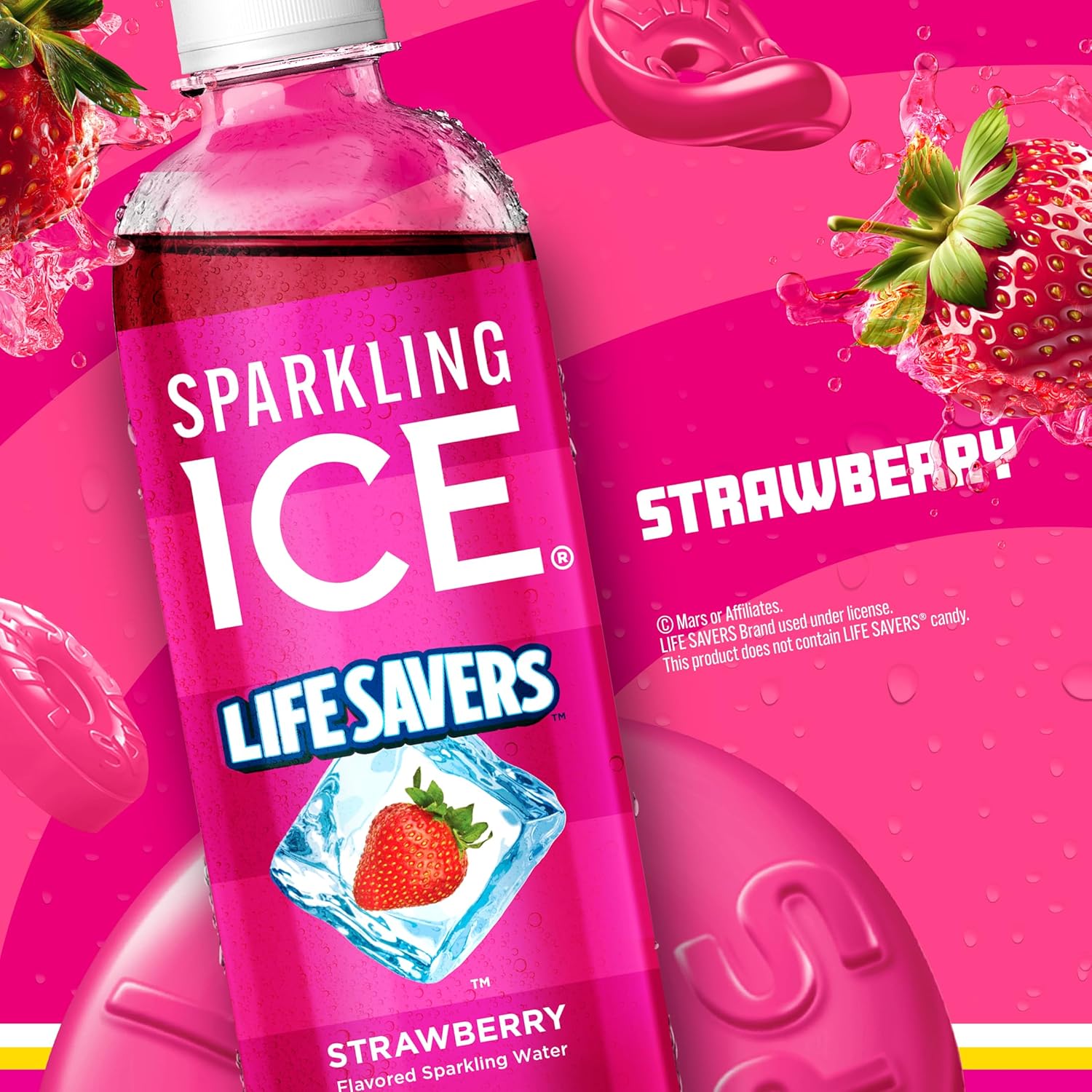 Sparkling Ice® LIFESAVERS™ Strawberry, Zero Sugar Flavored Sparkling Water, with Vitamins and Antioxidants. No Artificial Dyes, Low Calorie Beverage, 17 fl oz Bottles (Pack of 12)