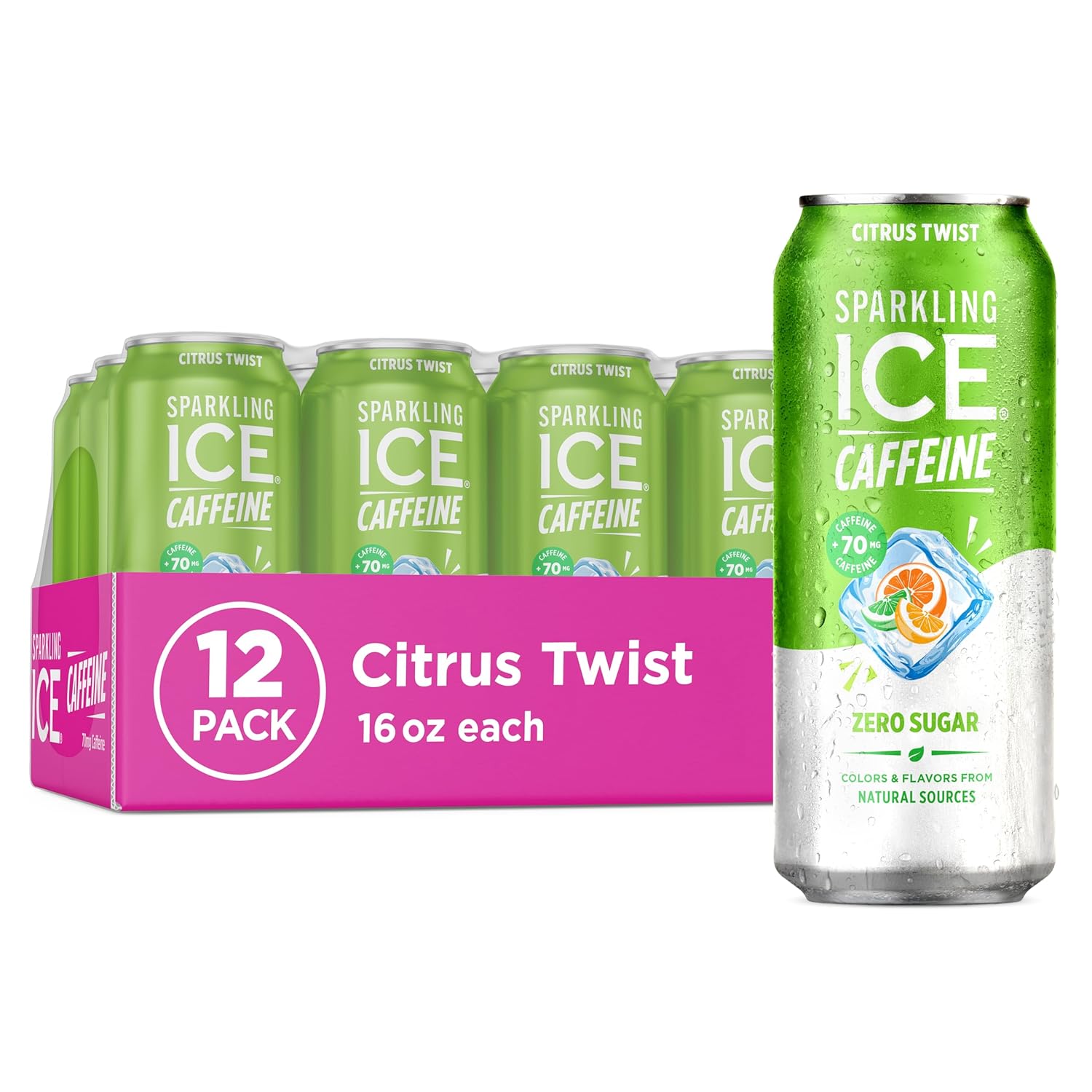 Sparkling Ice Caffeine Blue Raspberry Sparkling Water with Caffeine, Zero Sugar, with Antioxidants and Vitamins,16 fl oz Cans (Pack Of 12)