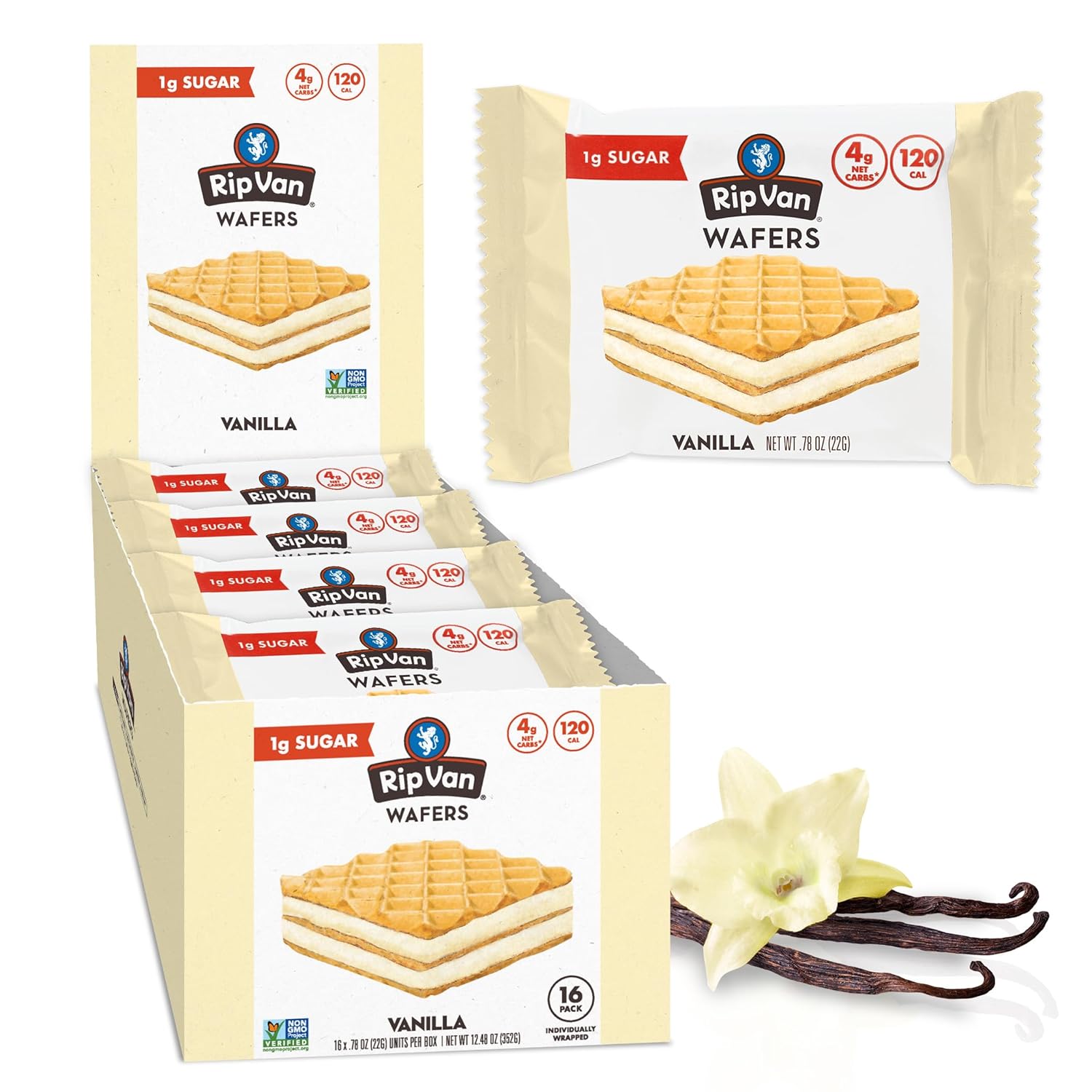 Rip Van Keto Wafer Cookies - Healthy Snacks - Non GMO Snack - Keto Snacks - Low Carb, Low Sugar (2g), Low Calorie and Vegan Snack - 16 Count (Dark Chocolate Peanut Butter)