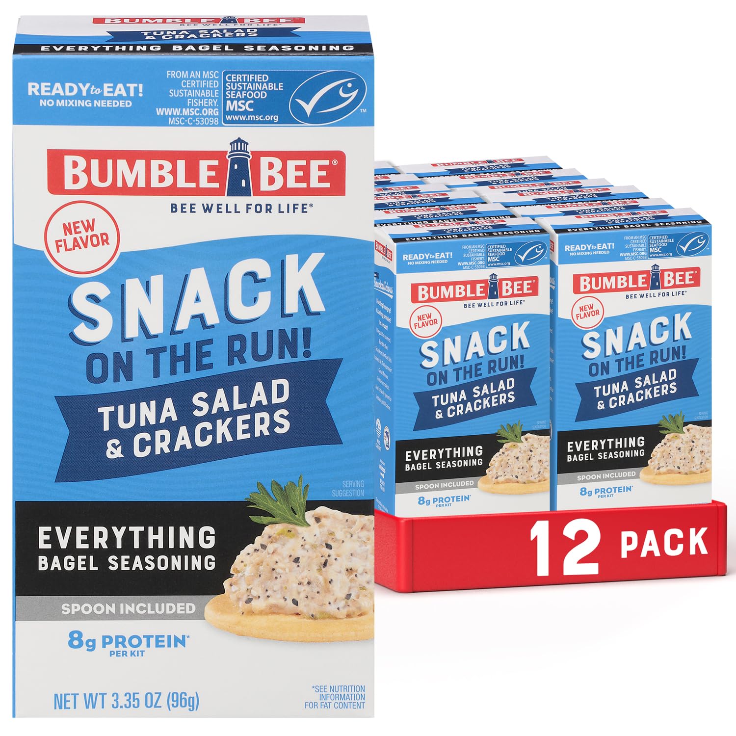 Bumble Bee Snack On The Run Original Tuna Salad with Crackers Kit (Pack of 12) - Ready to Eat Protein Snack Pack - 8g Protein per Box - Wild Caught MSC Certified Tuna