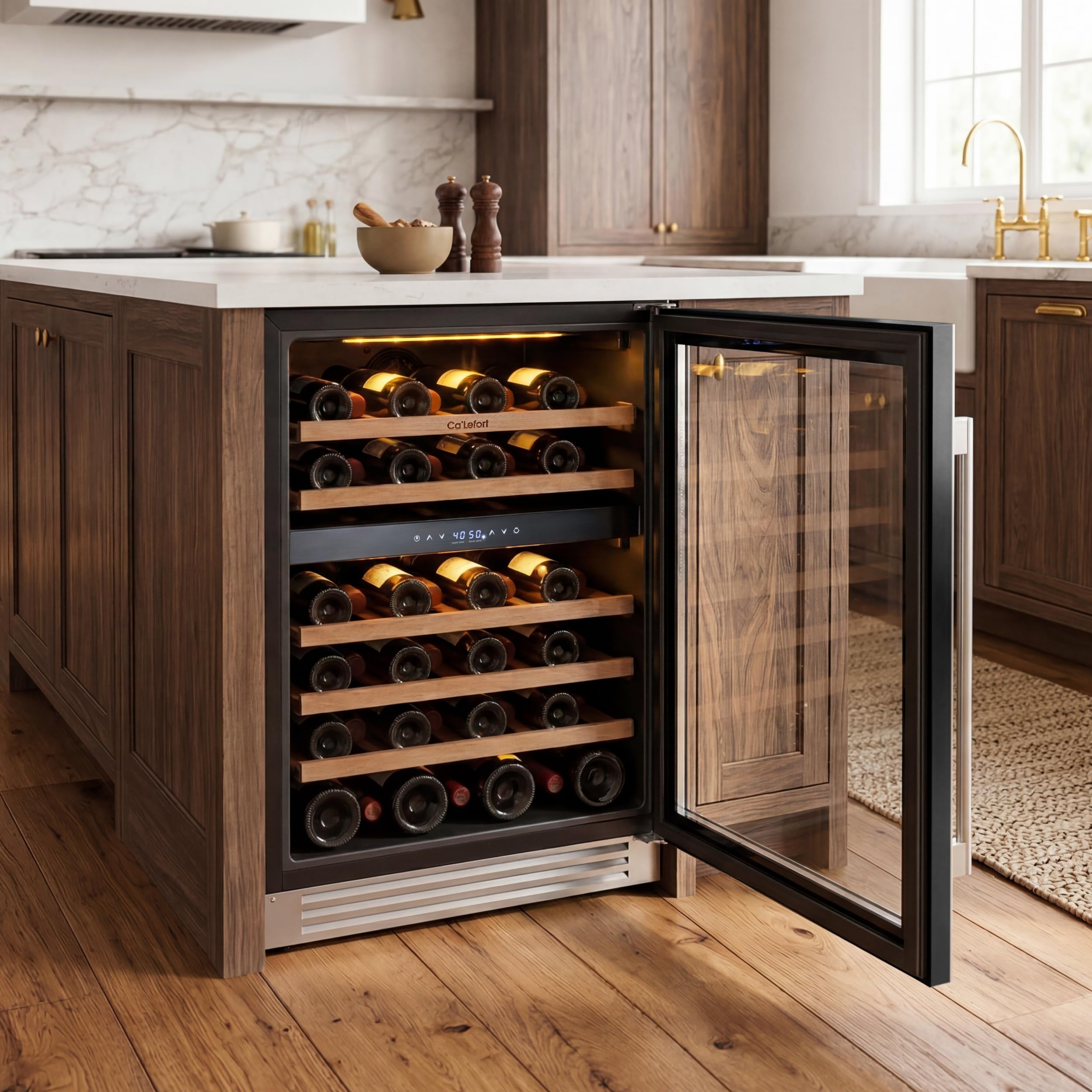 Ca'Lefort 15 Inch Wine Fridge, 33 Bottle Wine Cooler Refrigerator, 40-65°F Wine Refrigerator Glass Door, 3 LED Wine Fridge, Built-in or Freestanding Fridge for Home/Bar/Kitchen (3.0 cu.ft)