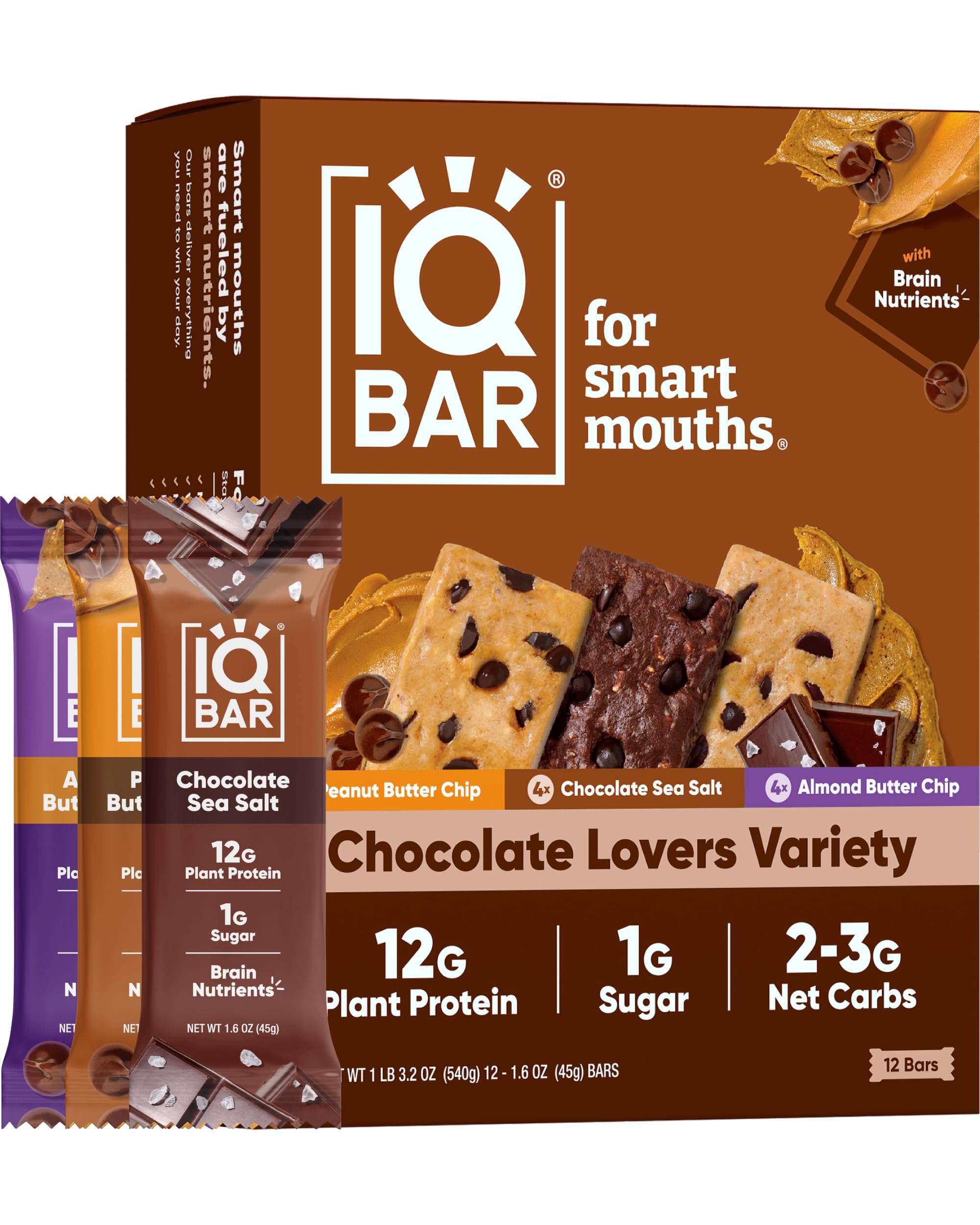 IQBAR Brain and Body Plant Protein Bars - Chocolate Lovers Variety - 36-Count - Keto, Vegan, Low Carb, High Fiber, Gluten Free, Dairy Free, Low Sugar Snack with Nutrients for Focus, Energy, Meal Replacement