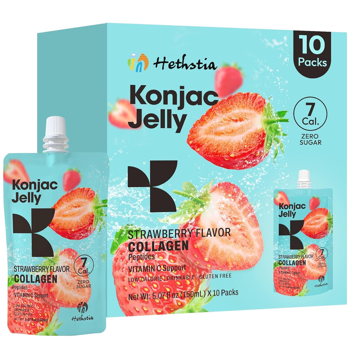 Hethstia Konjac Jelly Variety Pack, 10 Pouches Drinkable Jelly– Blueberry, Peach, Passion Fruit, Green Grape, Strawberry – Low Calorie Snack with Vitamin C, Keto, Gluten-Free, On-the-Go Healthy Treat