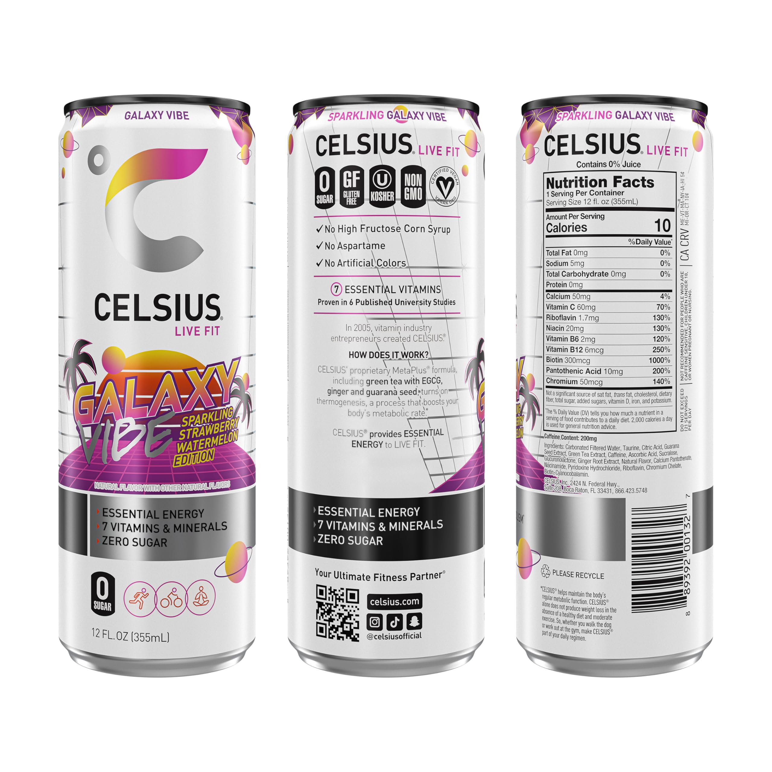 CELSIUS ASTRO VIBE Sparkling Blue Razz, Sugar Free Energy Drink, 12 Fl Oz (Pack of 12)