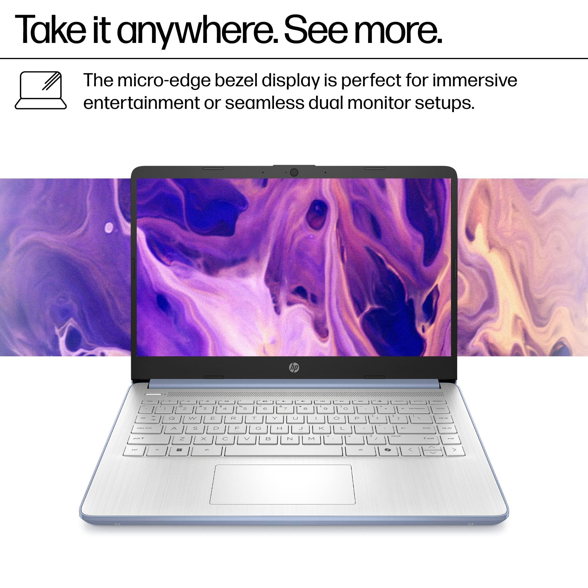 HP Laptop Computer for Students, 2026 Edition AI PC, 1 Year Office 365, Intel Processor, 16GB RAM, 128GB UFS, Long Battery Life, Webcam, WiFi 6, Type-c HUB Included, Windows 11 Home S, Sky Blue