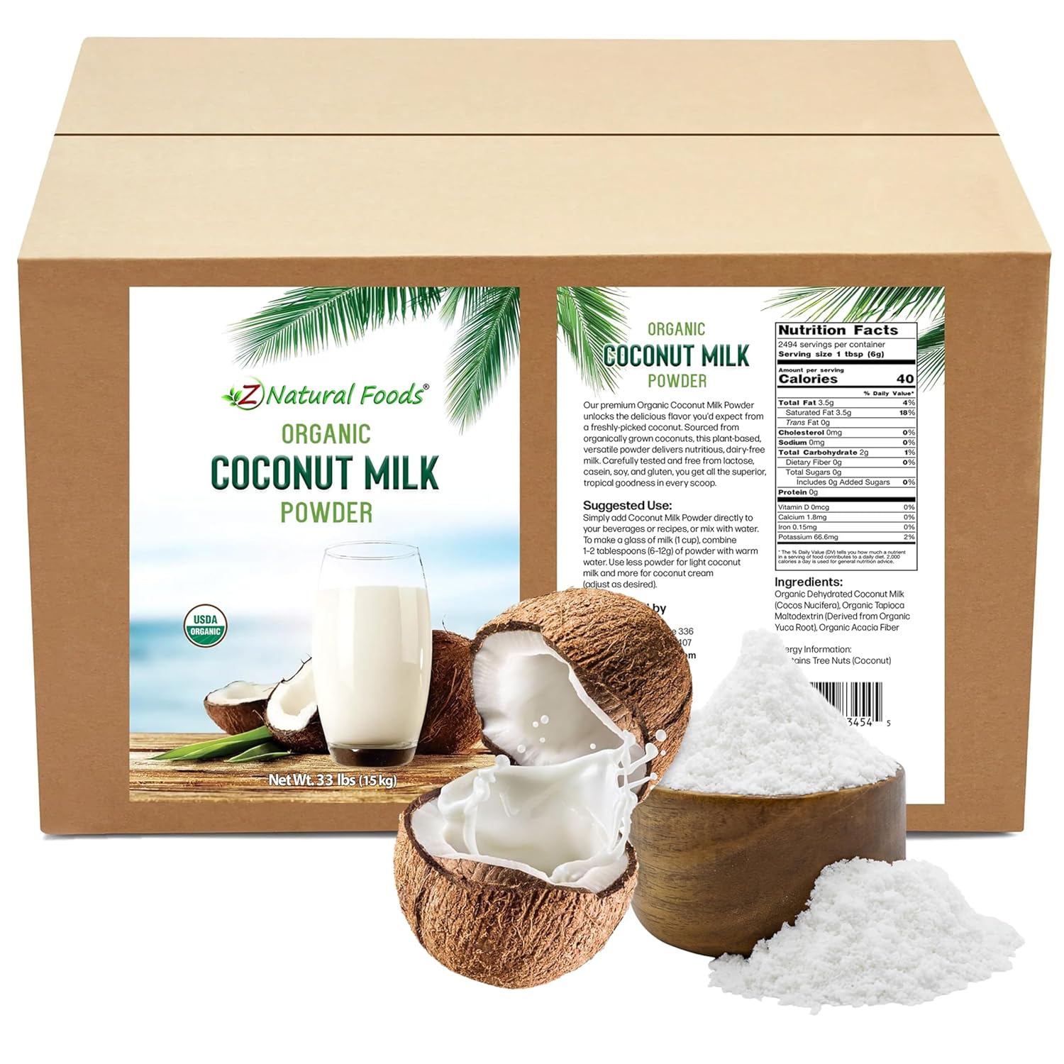Z Natural Foods Premium Whole Milk Powder - Powdered Milk for Baking, Cooking, Drinks - Dry Milk Powder, Pasteurized, Non-GMO, Gluten-Free, Kosher-Certified, 5 lbs