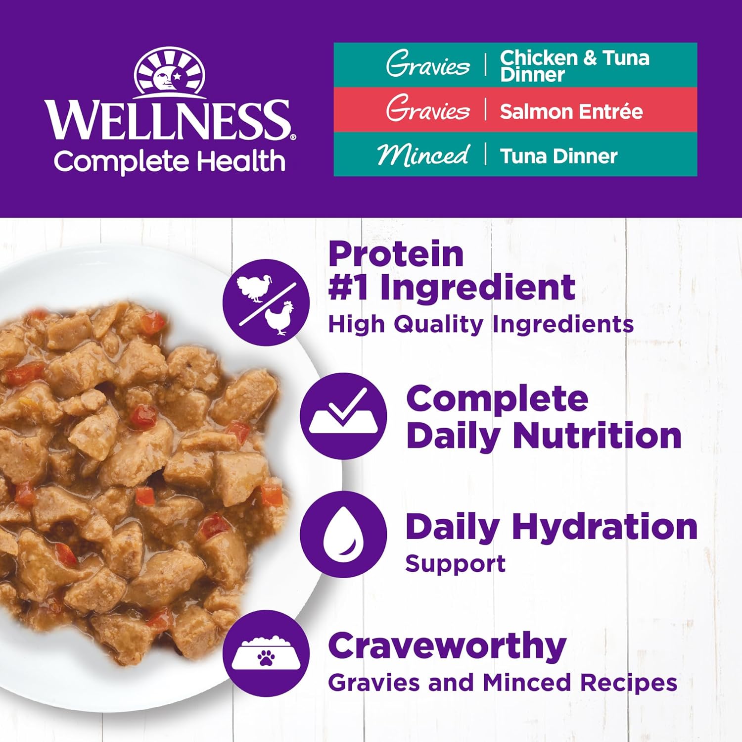 Wellness Complete Health Pate Adult Wet Cat Food, Natural, Protein-Rich, Grain-Free, 3 Ounce, 24 Pack, (Chicken & Turkey Variety Pack)