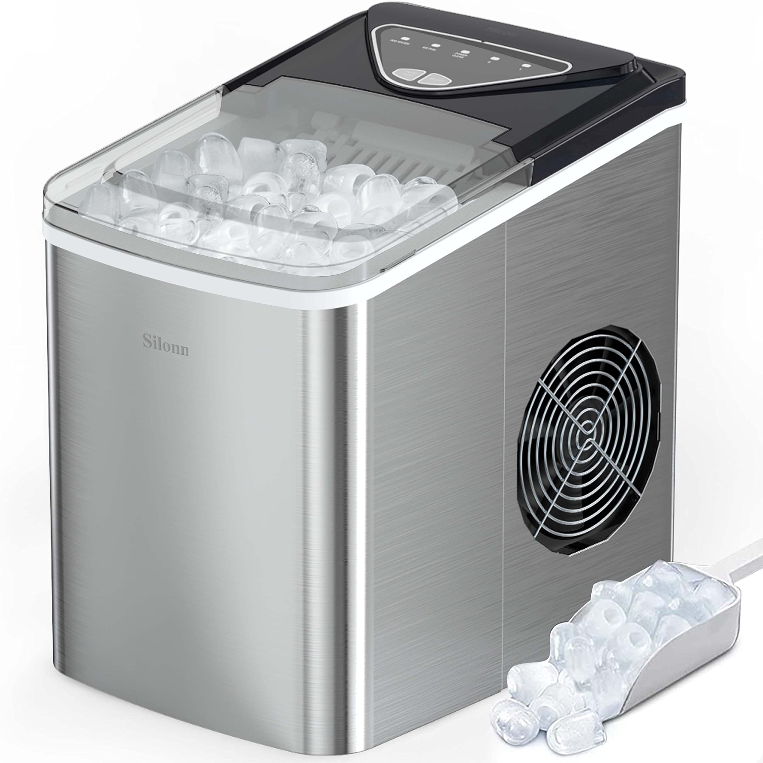Nugget Ice Maker Countertop, Silonn Chewable Pellet Ice Machine with Self-Cleanin Function, 36lbs/24H Portable Ice Makers for Home Kitchen Officce, Black