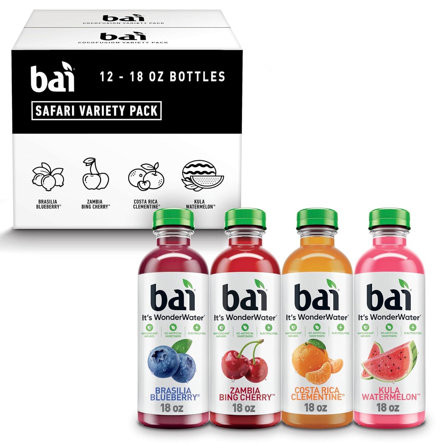 Bai Antioxidant Infused Water Beverage, Molokai Coconut, with Vitamin C and No Artificial Sweeteners, 18 Fluid Ounce Bottle, 12 Pack