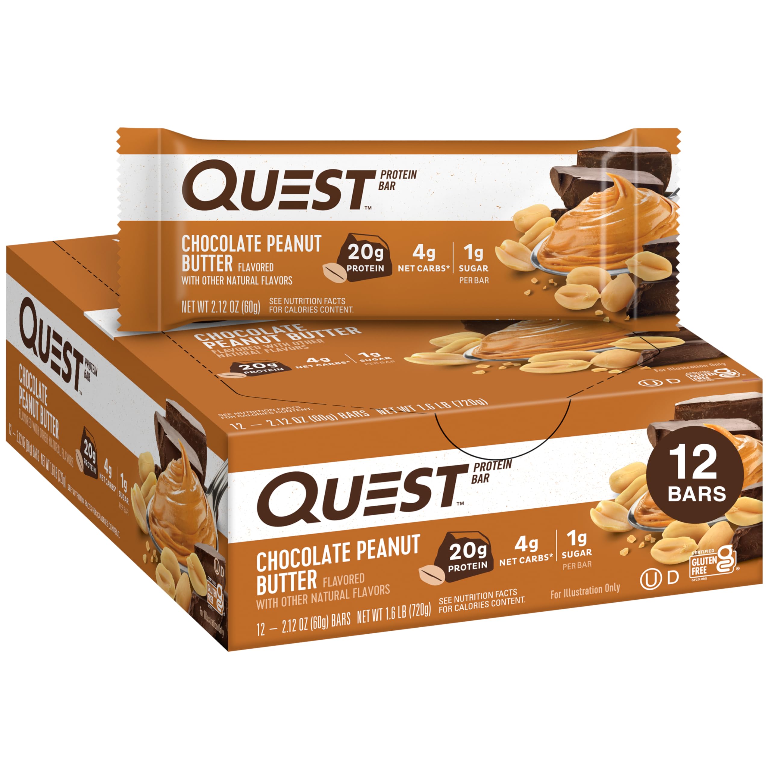 Quest Nutrition Chocolate Chip Dough Cookie Protein Bars, 21g Protein, 1g Sugar, 4g Net Carb, High Fiber, Gluten Free, Keto Friendy, 12 Count