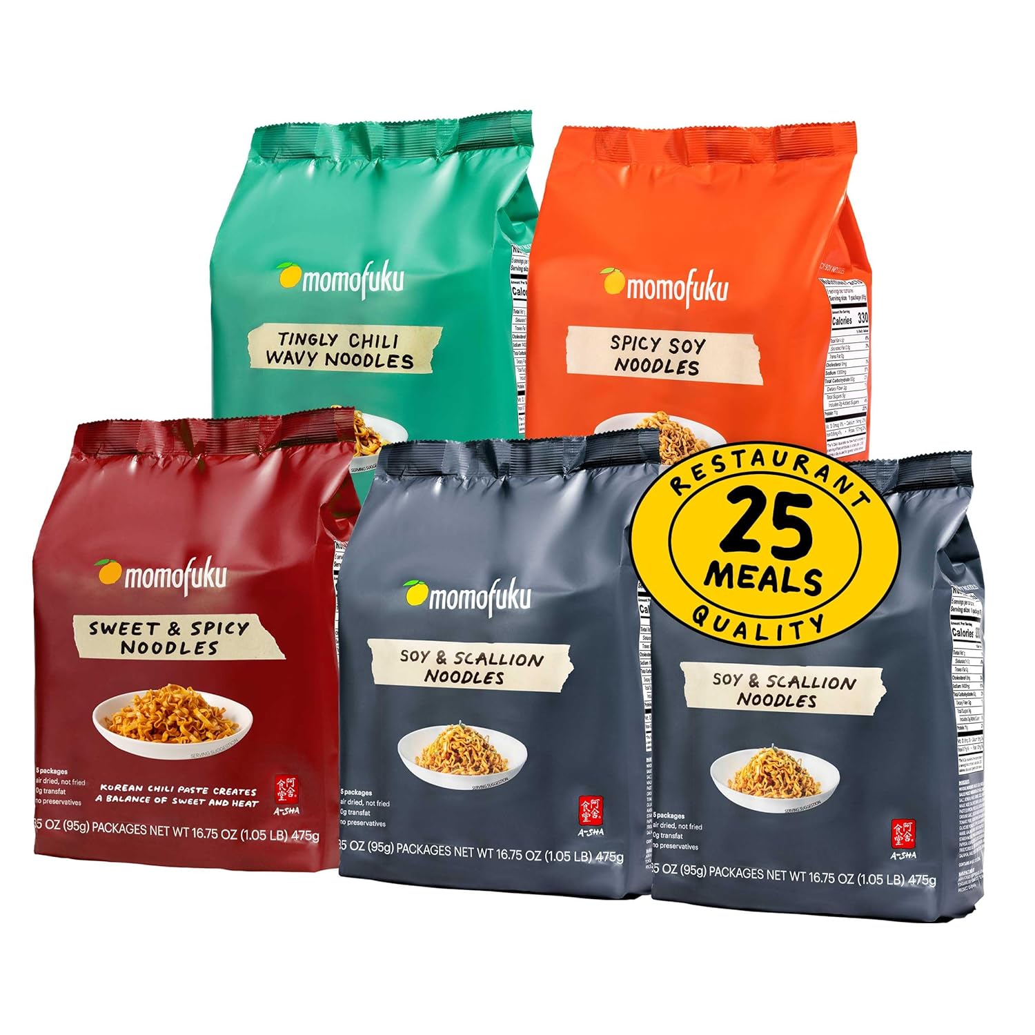 Momofuku Ramen Noodle Spicy Variety Pack by David Chang, 12 Meals of Air-Dried Instant Noodles with Spicy Sauce