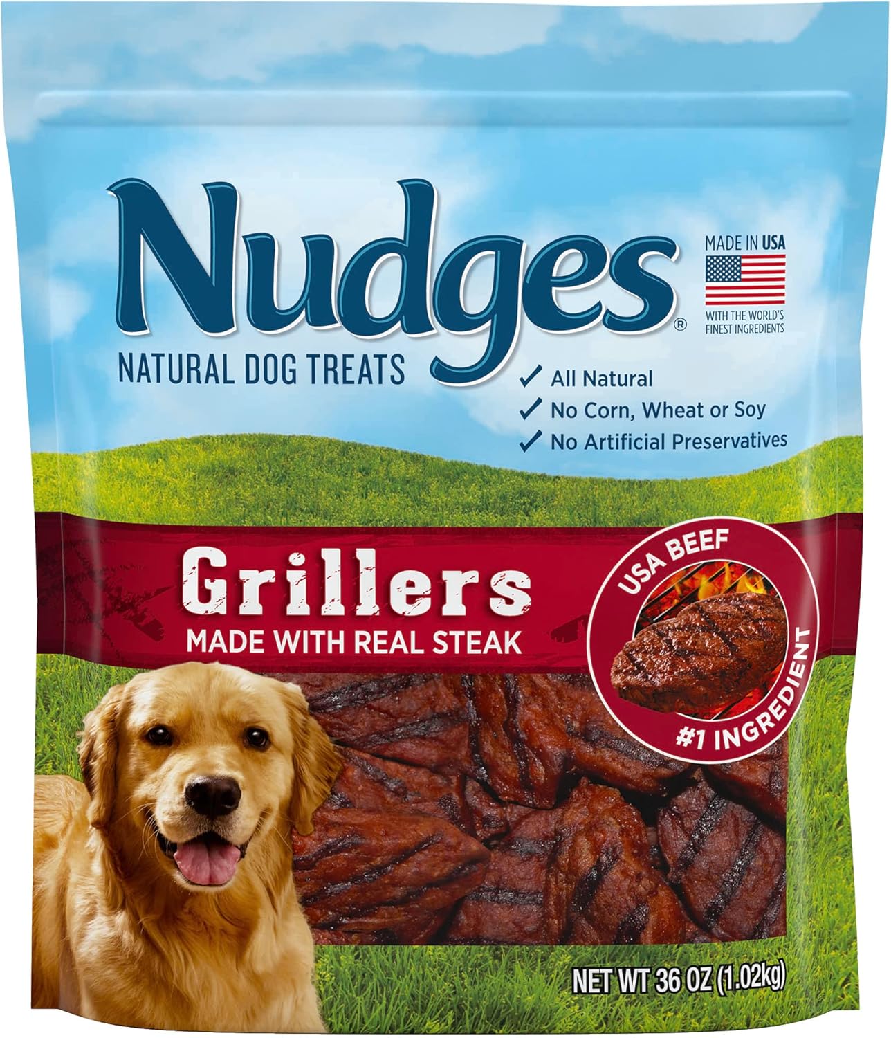 Blue Buffalo Nudges Grillers Natural Dog Treats, Made in the USA with Real Steak, 16-oz Bag