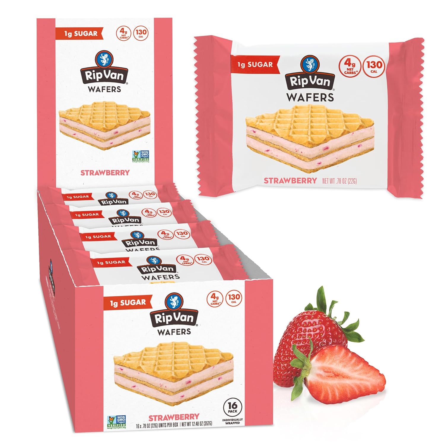 Rip Van Keto Wafer Cookies - Healthy Snacks - Non GMO Snack - Keto Snacks - Low Carb, Low Sugar (2g), Low Calorie and Vegan Snack - 16 Count (Dark Chocolate Peanut Butter)