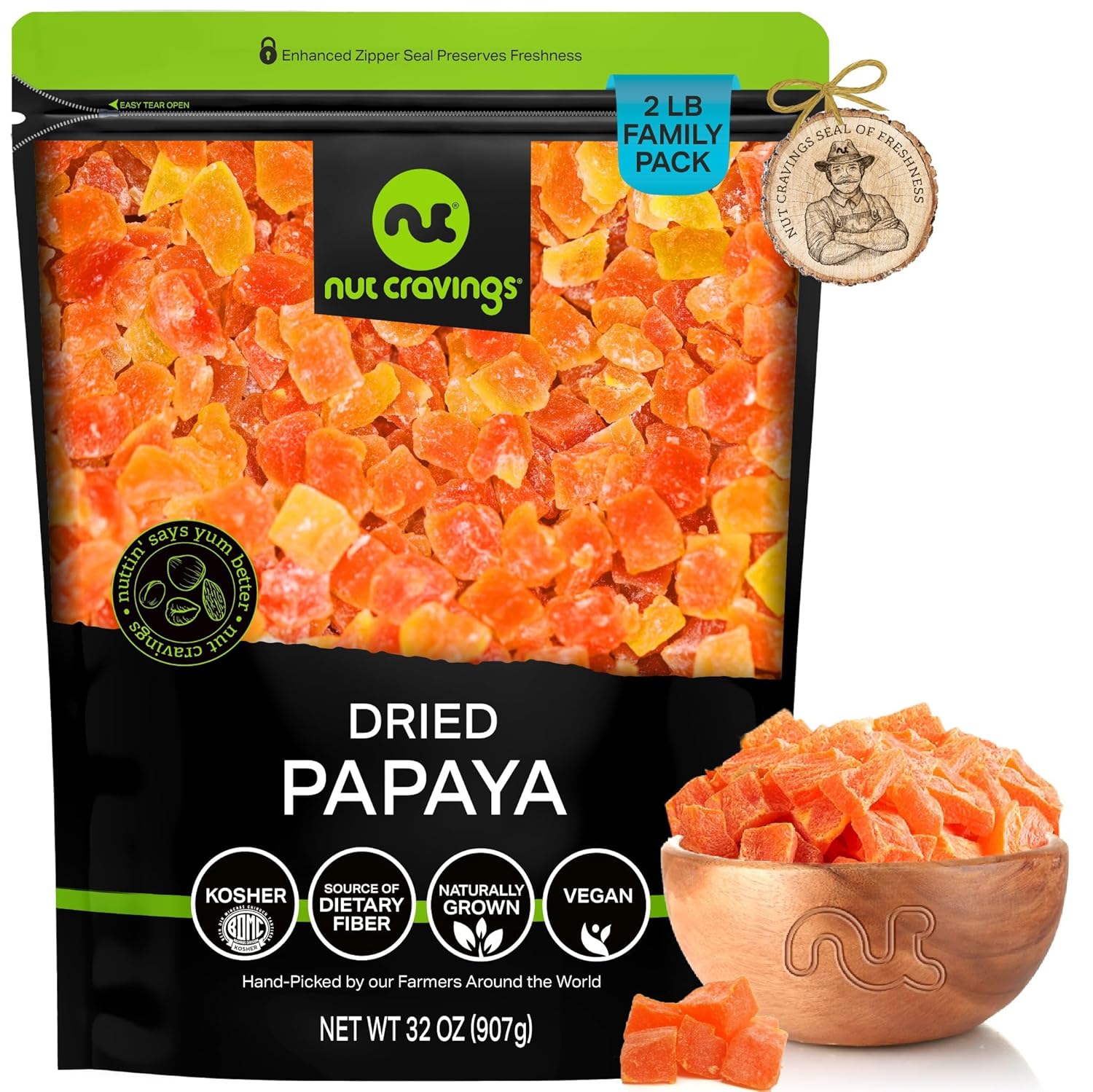 NUT CRAVINGS - Dried California Peaches, No Sugar Added, Unsweetened (16oz, 1 LB) Sweet Healthy Snack, Vegan, Kosher, Resealable Bag