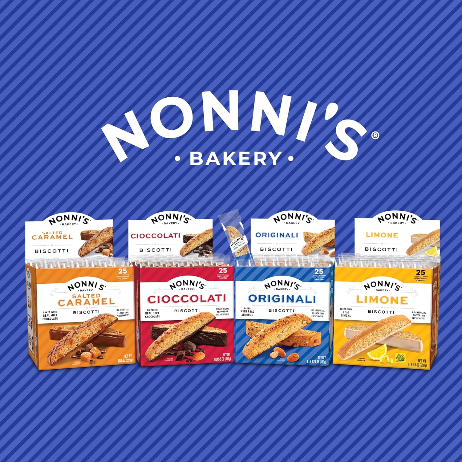 Nonni's Cioccolati Dark Chocolate Almond Biscotti Cookies – Individually Wrapped Italian Coffee Snack, Crunchy Twice-Baked, 21.5 oz Carton