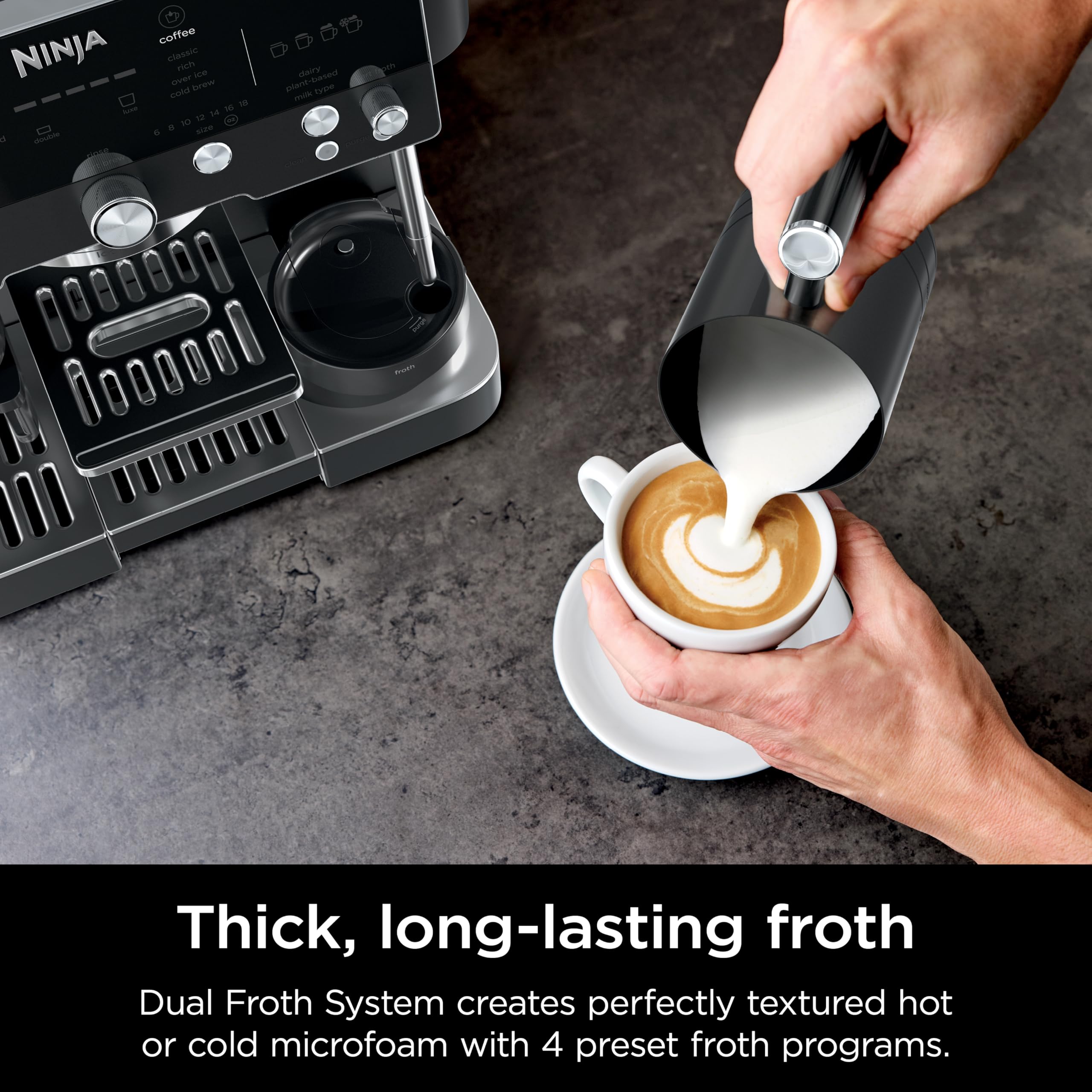 Ninja Luxe Café Premier 3-in-1 Espresso Machine, Drip Coffee, & Rapid Cold Brew | Built-in Coffee Grinder, Hands-Free Milk Frother, Assisted Tamper for Cappuccinos & Lattes | Stainless Steel | ES601