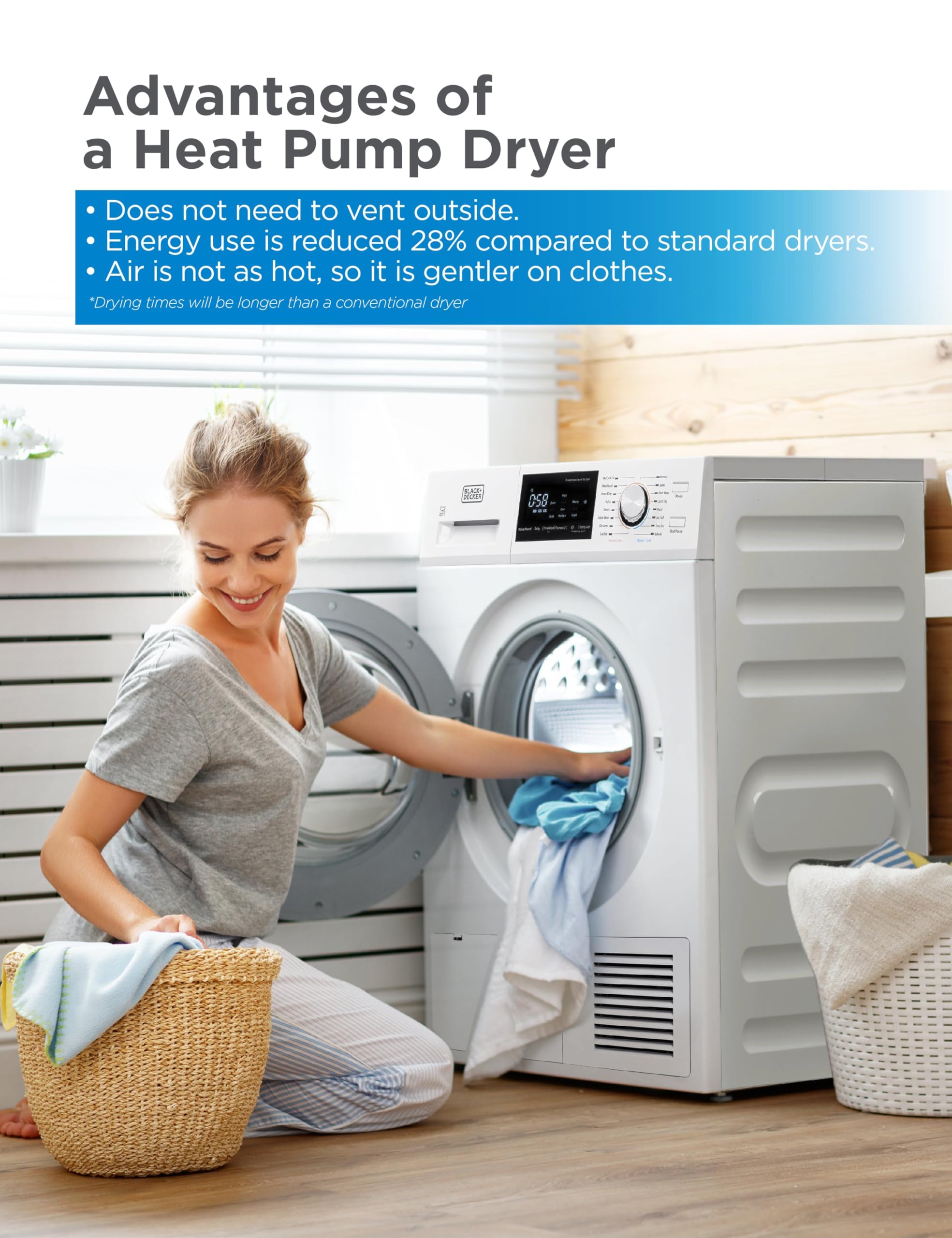 BLACK+DECKER BCED37 Compact Dryer for Standard Wall Outlet, Small, 4 Modes, Load Volume 13.2 lbs., White