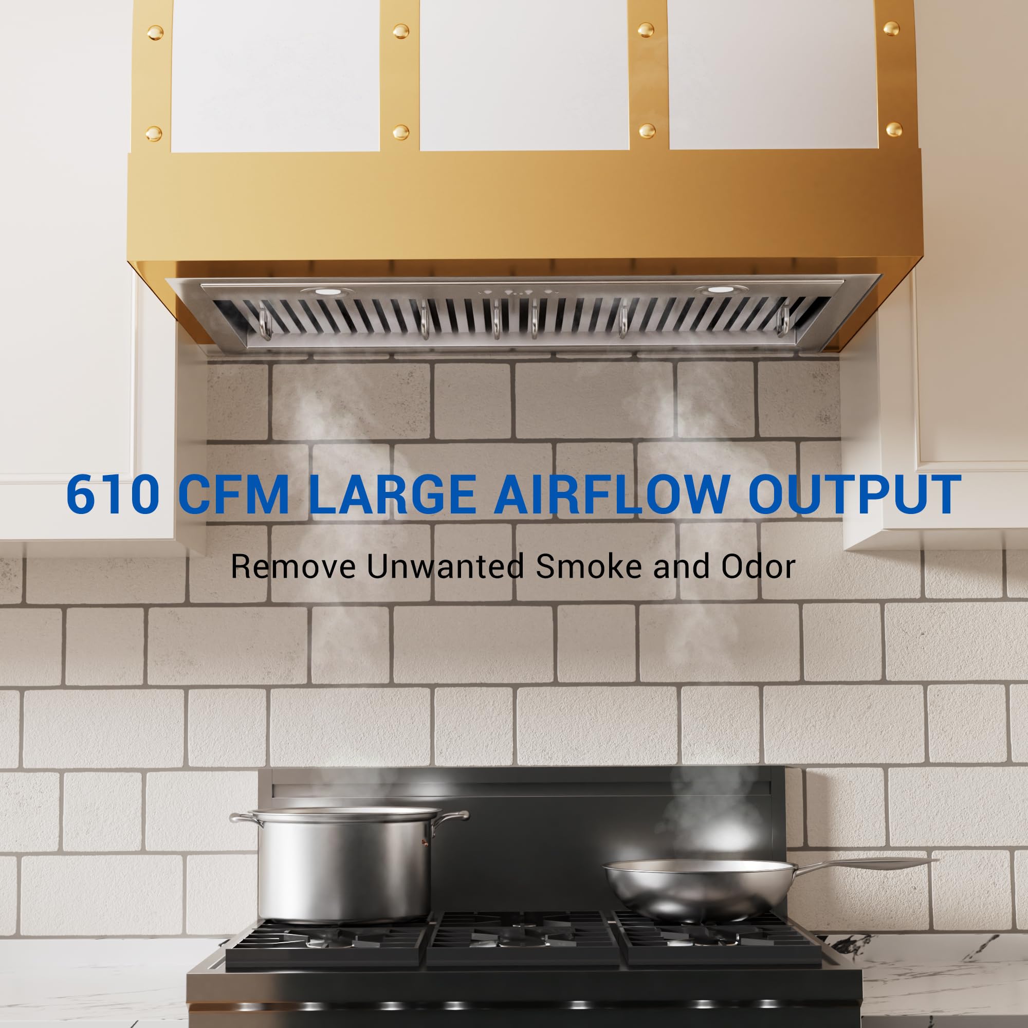 CT Copper Tailor Built-in Range Hood Insert Vent 48 Inch, 1150 CFM with 4-Speed Fan, LED Light, Dishwasher-safe Baffle Filter,Stainless Steel