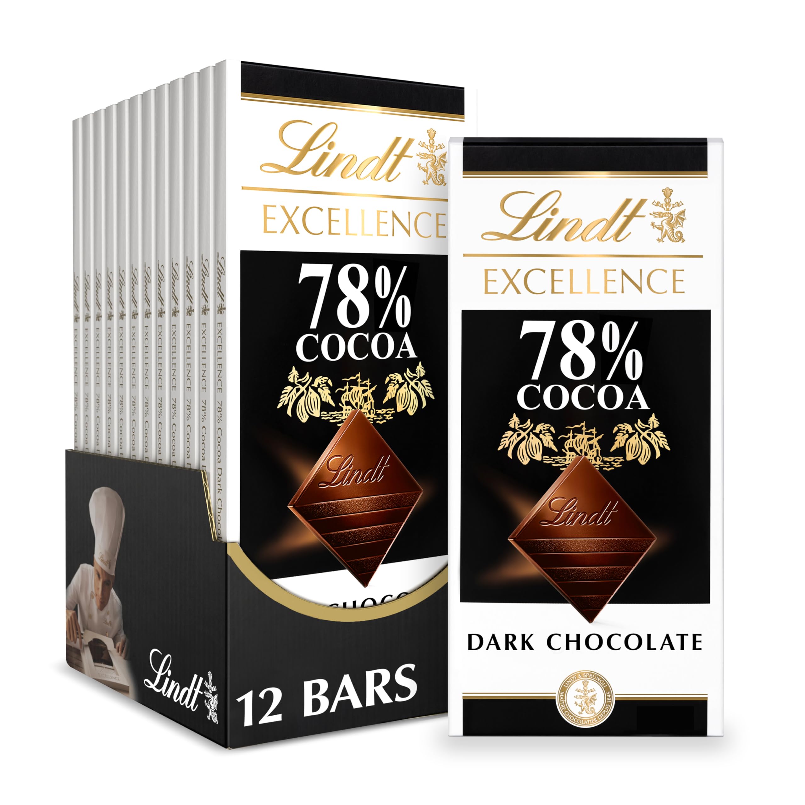 Lindt EXCELLENCE 85% Cocoa Dark Chocolate Bar, Dark Chocolate Candy, 3.5 oz. (12 Pack)