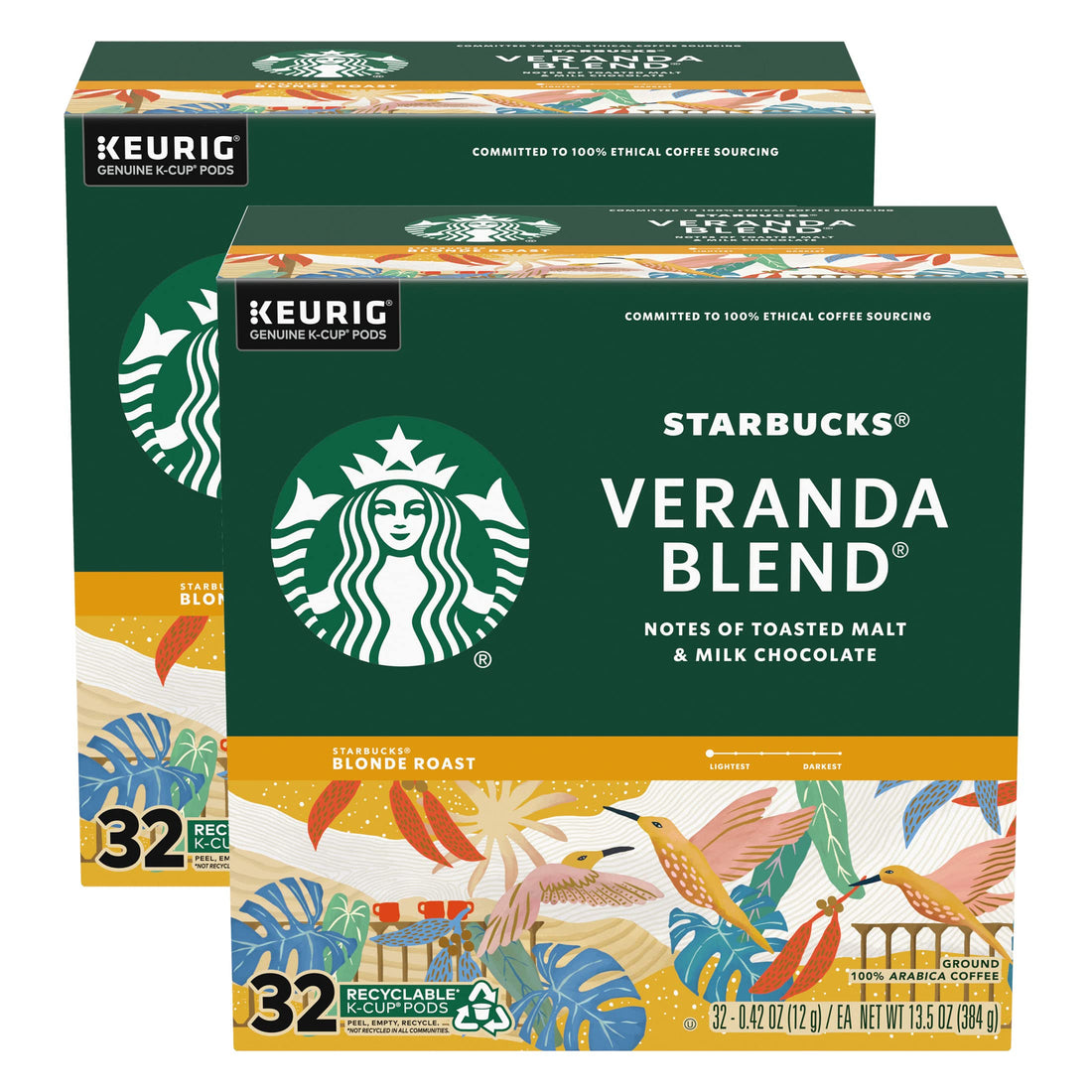 Starbucks K-Cup Coffee Pods, Starbucks Blonde Roast Hot or Iced Coffee, Veranda Blend, 96 Keurig Pods