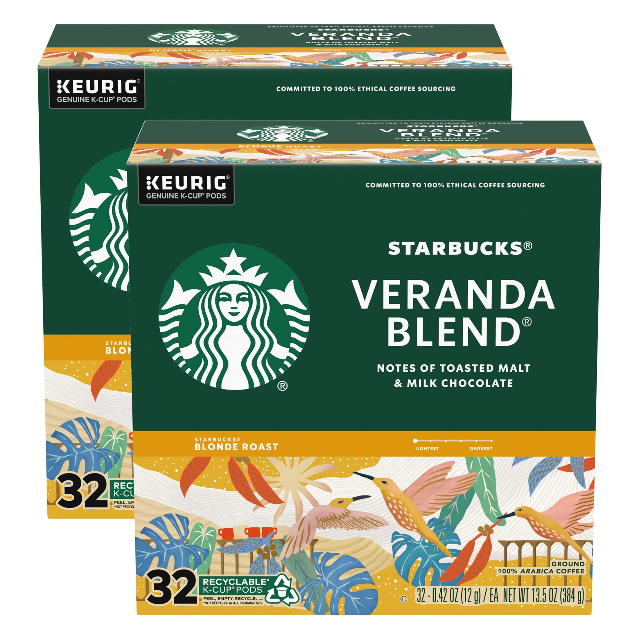 Starbucks K-Cup Coffee Pods, Starbucks Blonde Roast Hot or Iced Coffee, Veranda Blend, 96 Keurig Pods