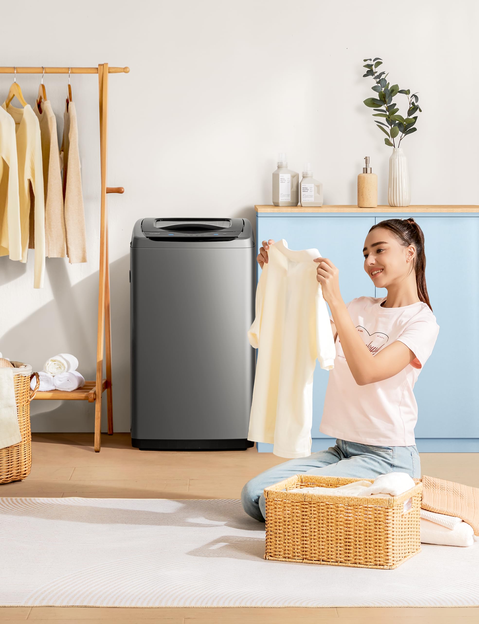 COMFEE' Portable Washing Machine, 0.9 cu.ft Compact Washer With LED Display, 5 Wash Cycles, 2 Built-in Rollers, Space Saving Full-Automatic Washer
