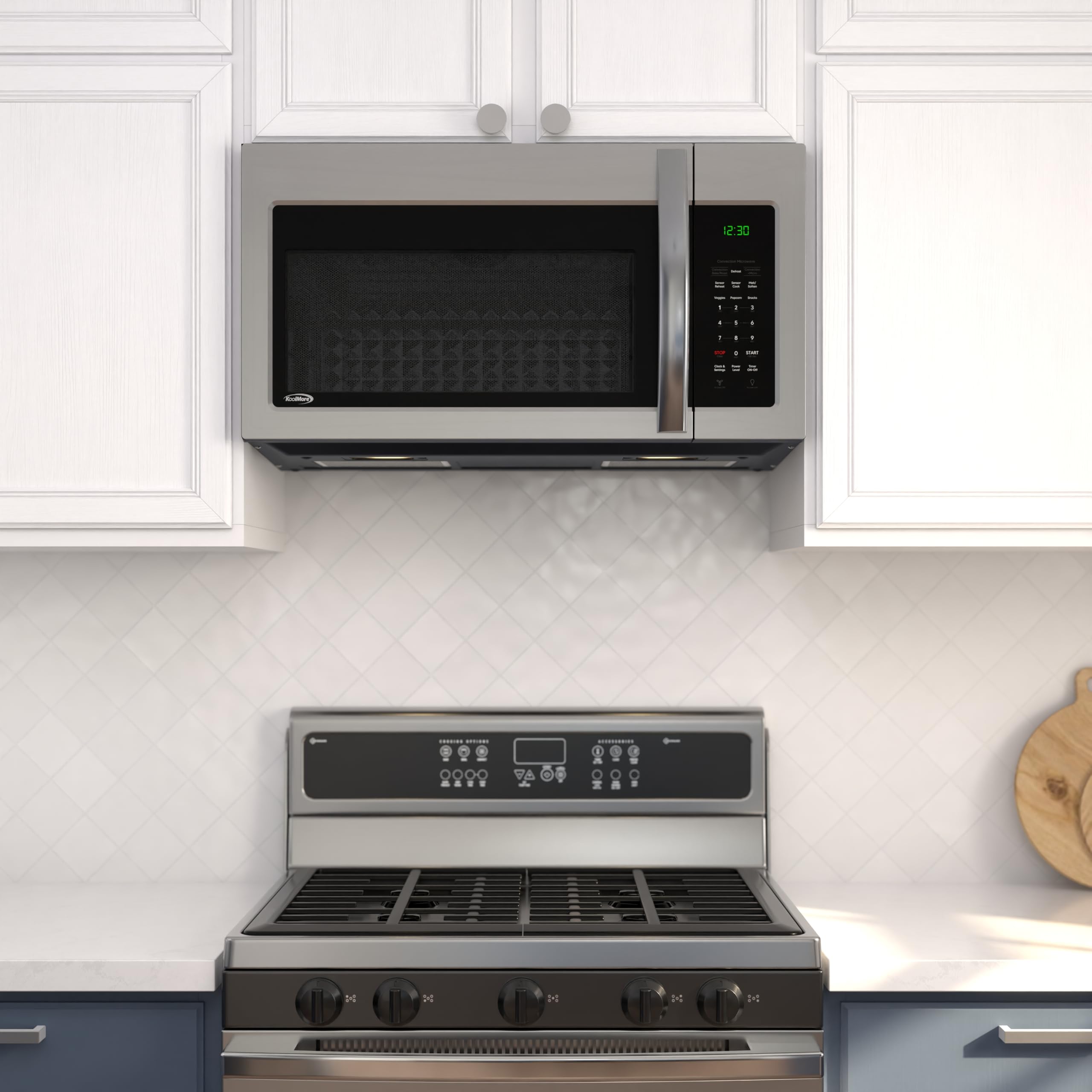 KoolMore Reserve Built-in Microwave Convection Oven with Air Fry, 3-in-1 Combo, Sensor Cook, Soft-Close Door, Stainless Steel, 24 in. / 1.6 cu. ft. with NEMA 5-20P Plug in Black