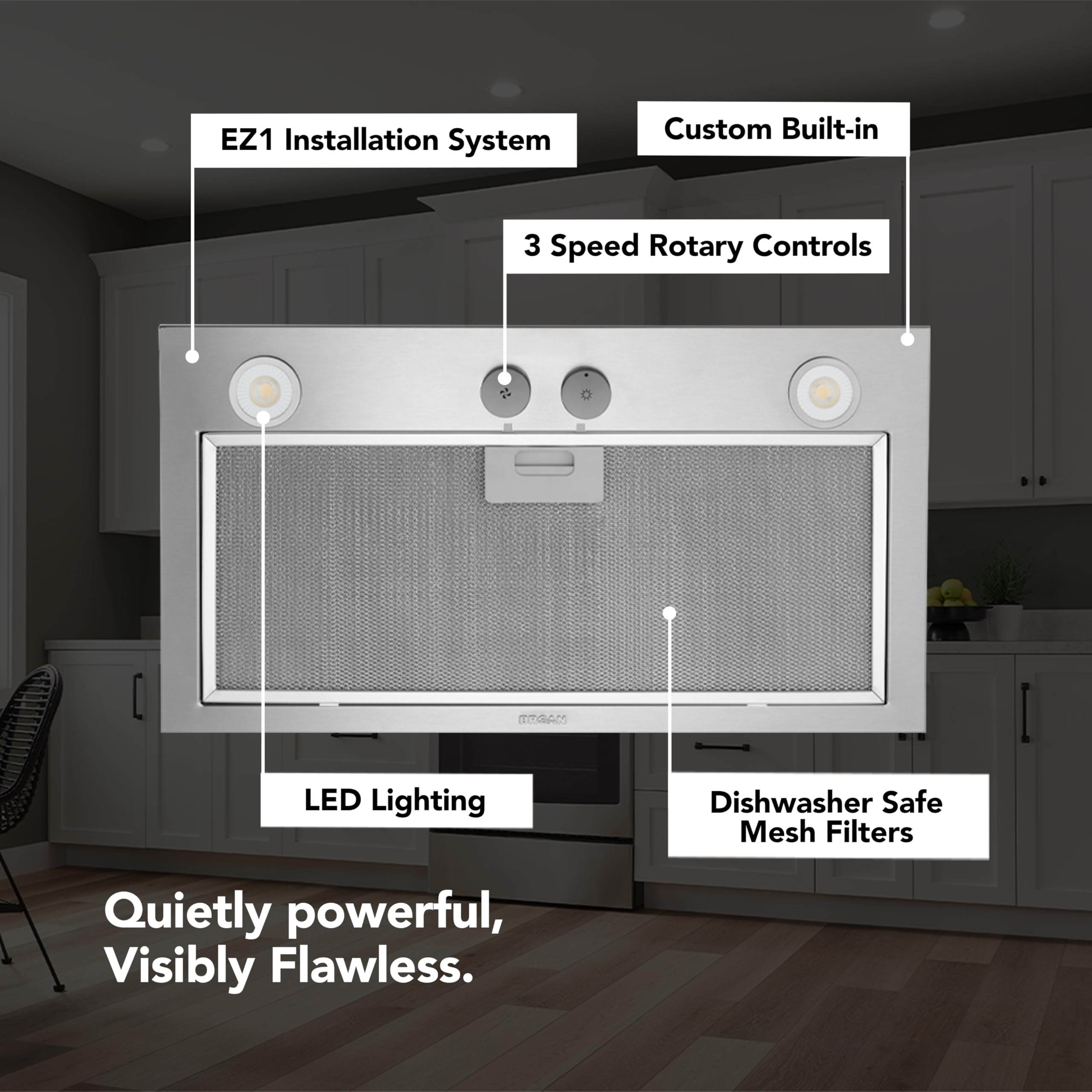 Broan-NuTone PM300SS Custom Power Pack Range Hood Insert with 2-Speed Exhaust Fan and Light, 300 Max Blower CFM, Stainless Steel, 21-Inch Built