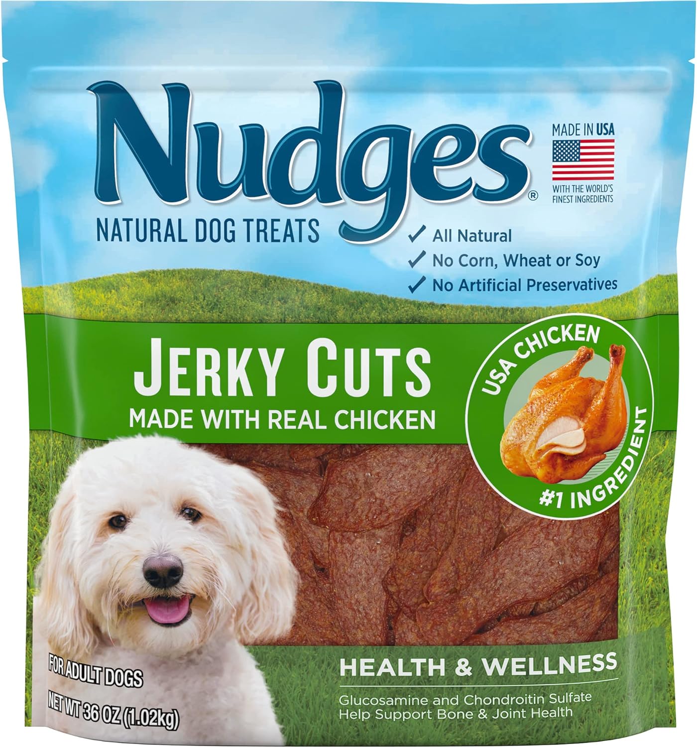Blue Buffalo Nudges Jerky Bites Dog Treats, Made in the USA with Natural Ingredients, Bite-Sized Pieces, Chicken, 16-oz Bag