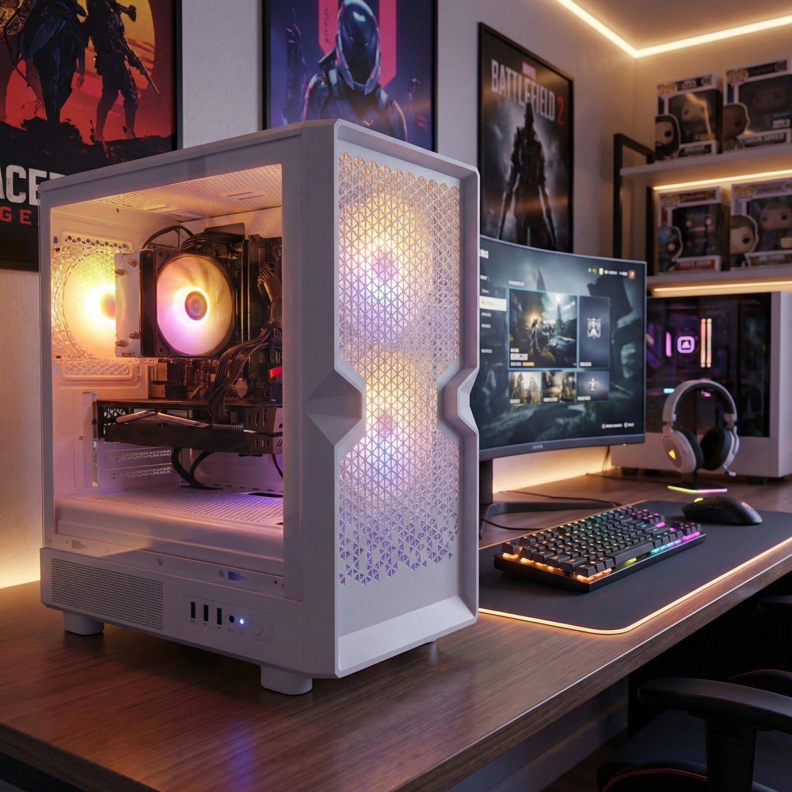 STGAubron Gaming PC Desktop Computer, Intel Core i7 up to 3.9GHz, Radeon RX 580 8G, 16G RAM, 512G SSD, WiFi 6, BT 5.0, RGB Fan x4, Windows 11 Home